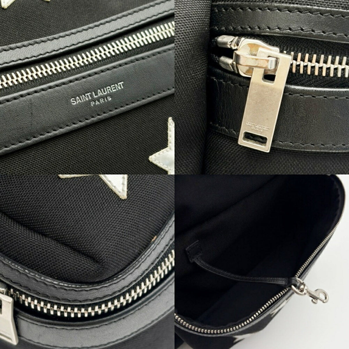 Saint Laurent Black Silver Canvas Leather Backpack (Pre-Owned)