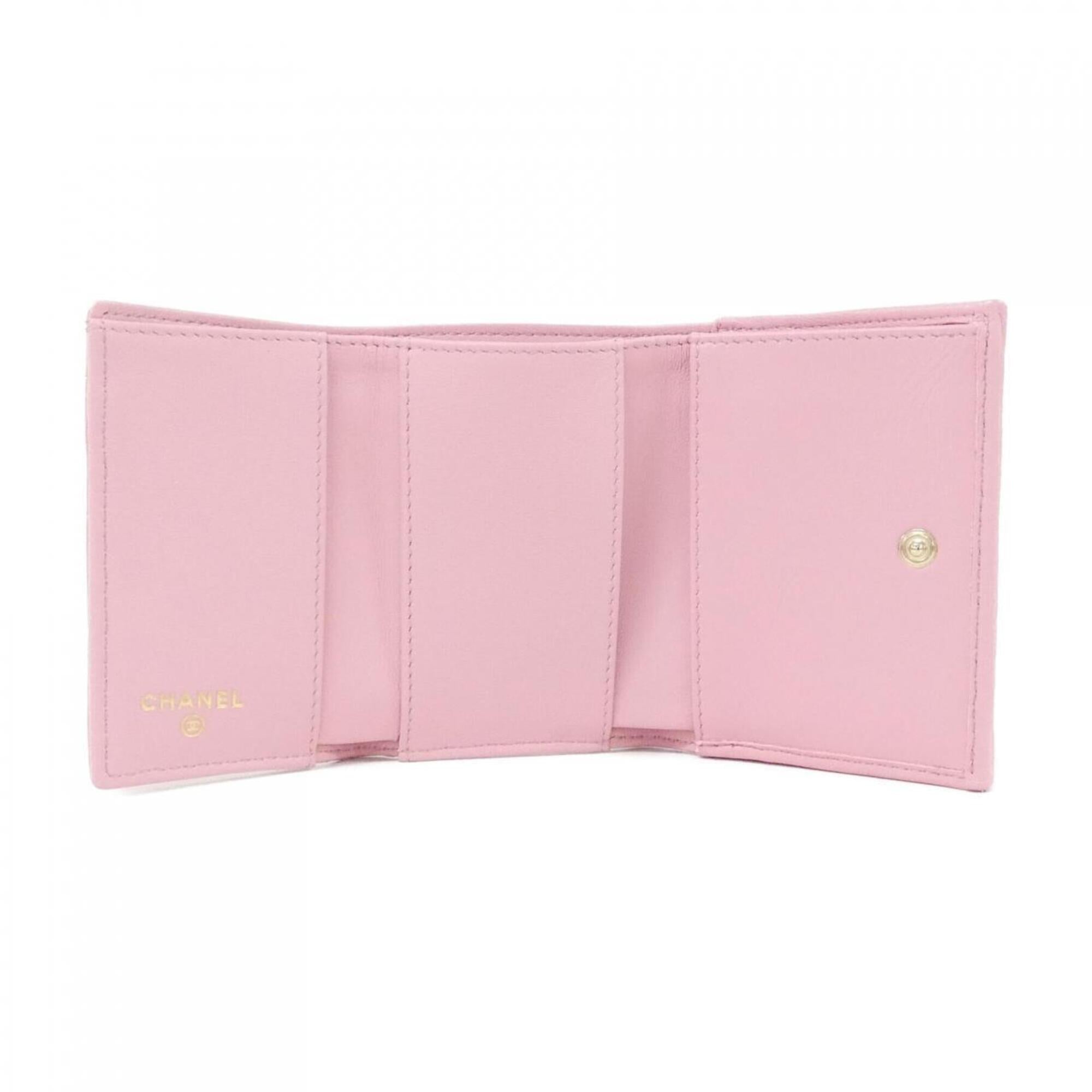 Chanel Pink Leather Wallet (Tri-Fold) (Pre-Owned)
