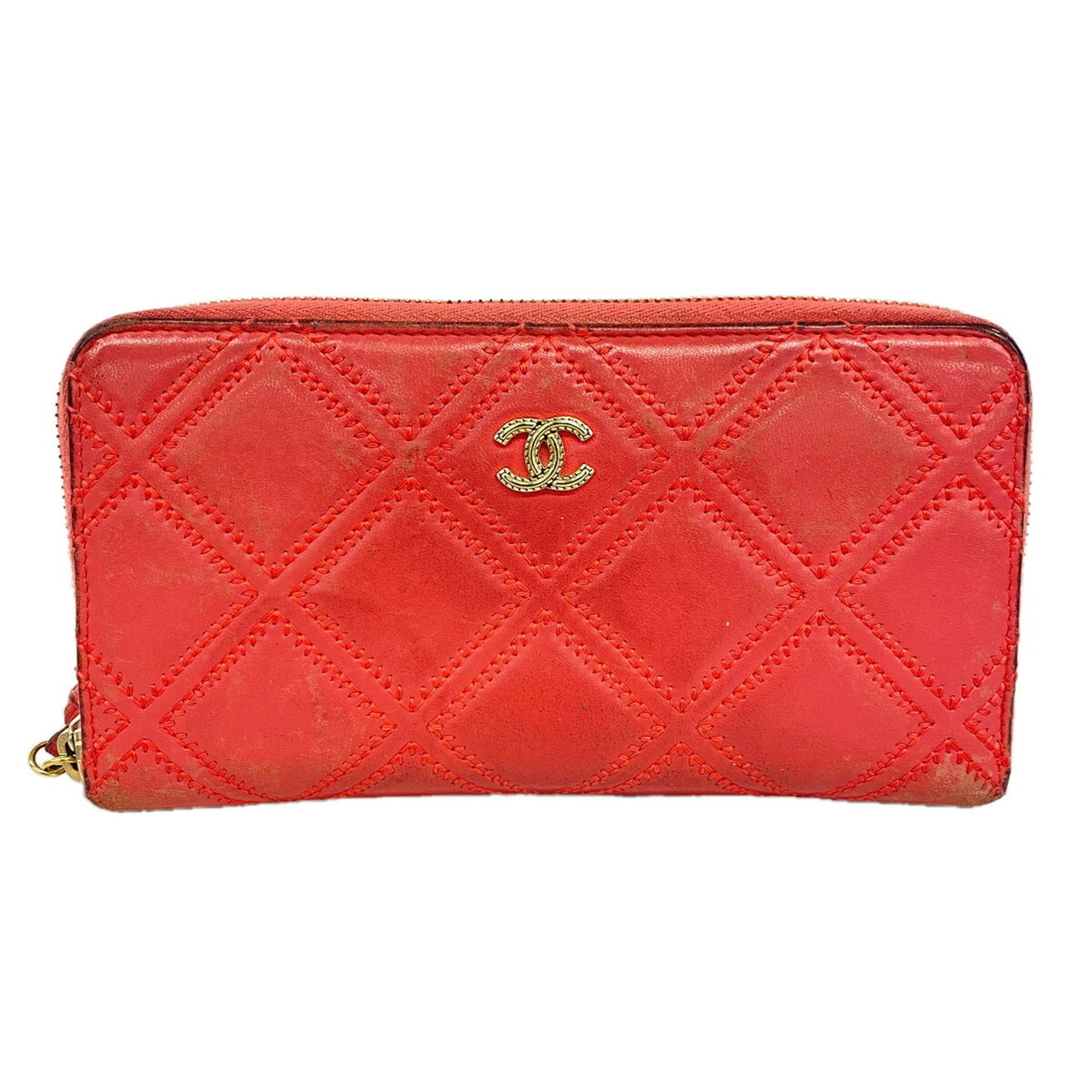 Chanel Pink Leather Long Wallet (Bi-Fold) (Pre-Owned)