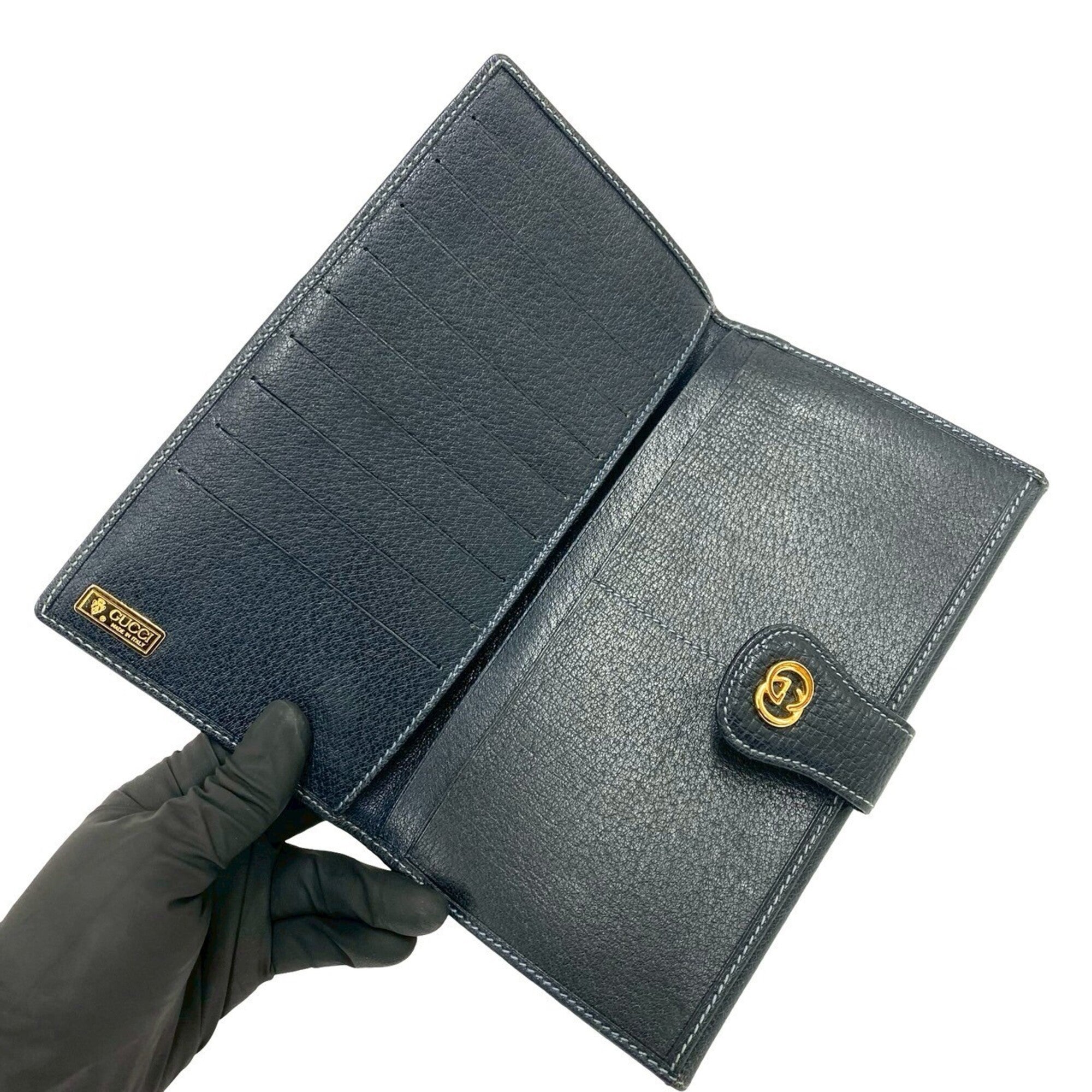 Gucci Navy Red Color Leather Pvc Long Wallet (Bi-Fold) (Pre-Owned)