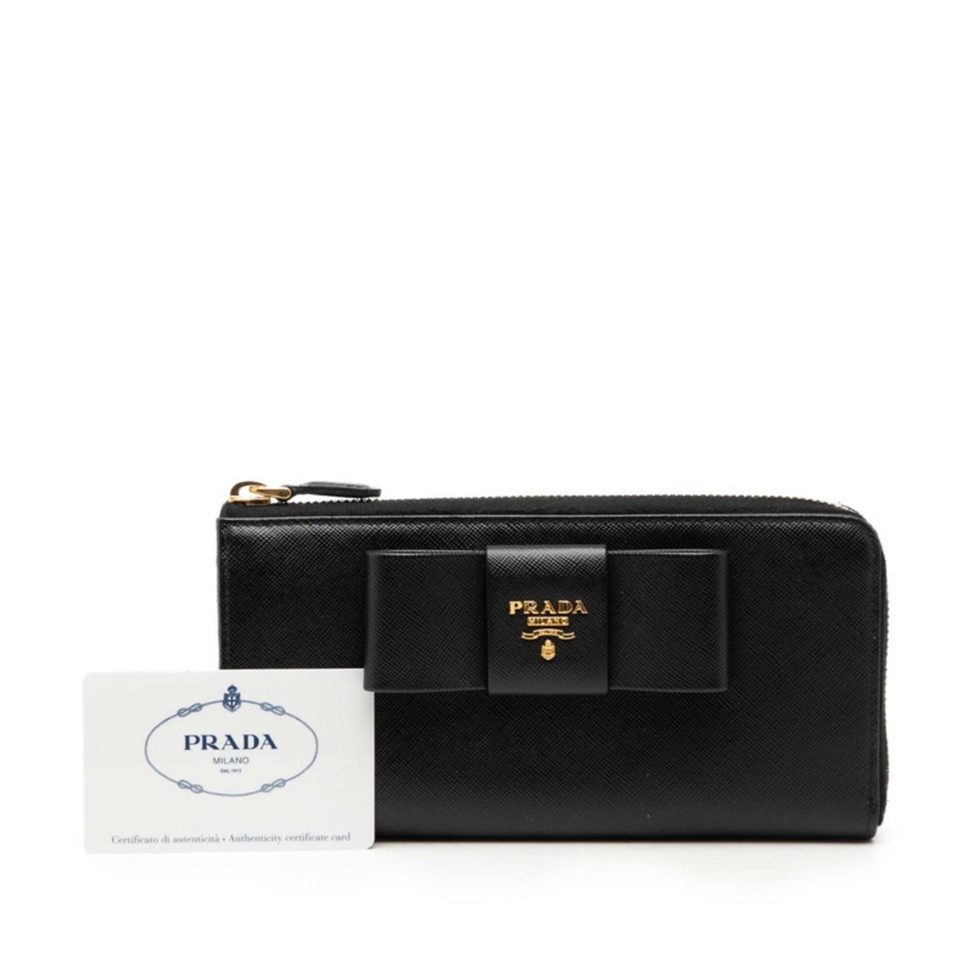 Prada Black Leather Long Wallet (Bi-Fold) (Pre-Owned)