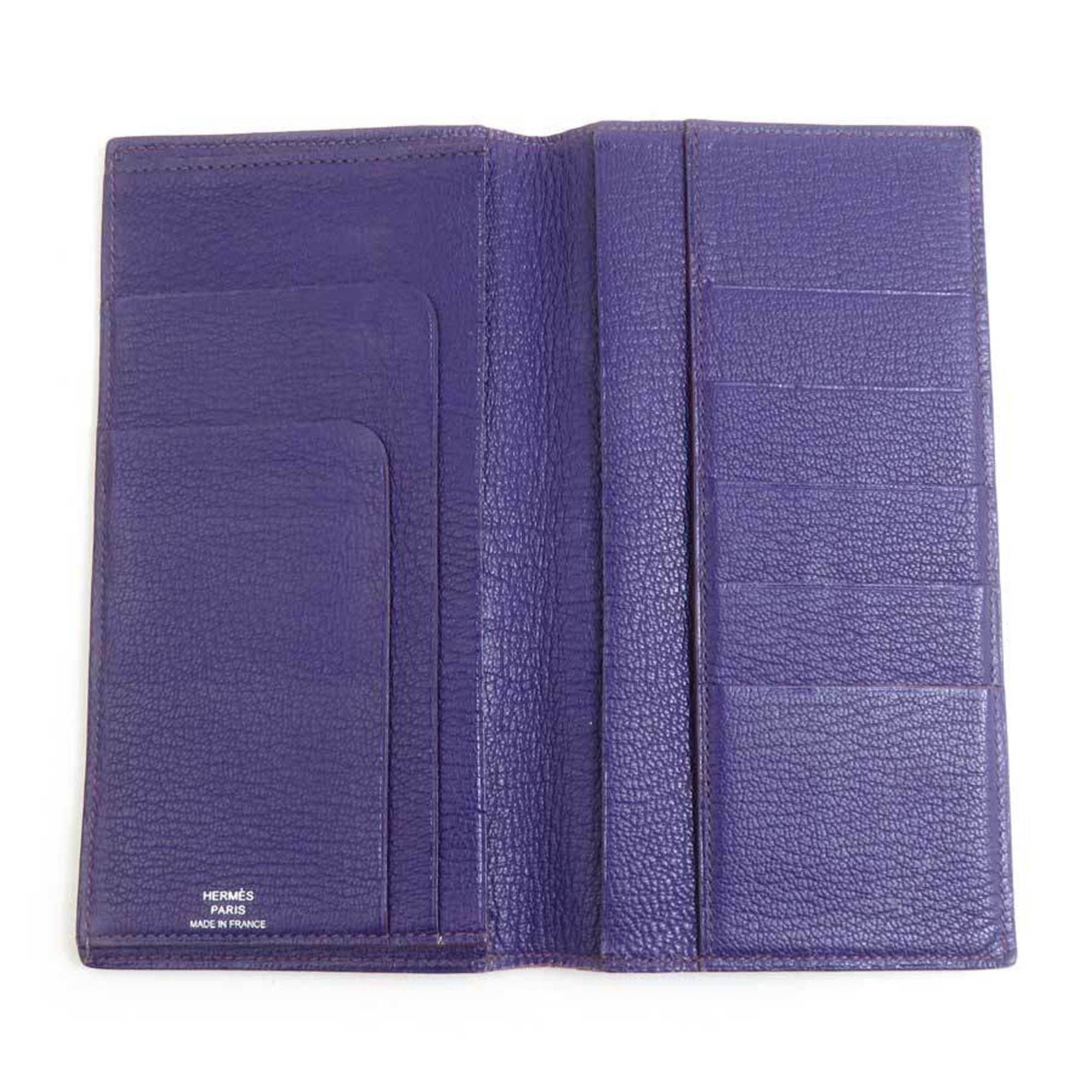 Hermes Purple Leather Long Wallet (Bi-Fold) (Pre-Owned)