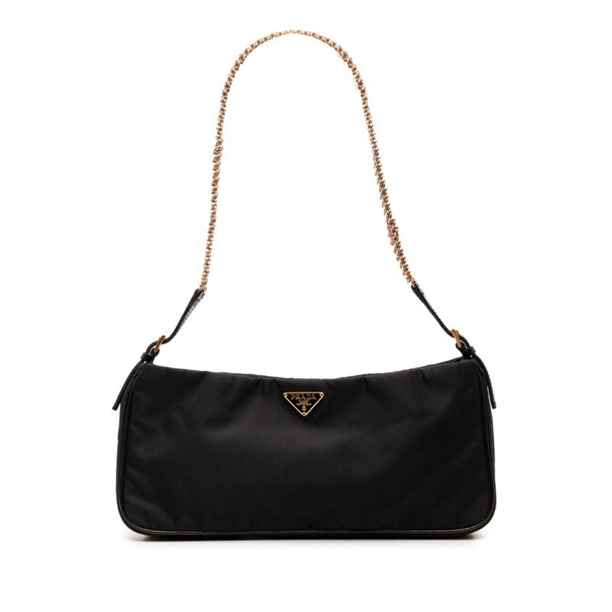 Prada Black Gold Nylon Leather Shoulder Bag (Pre-Owned)