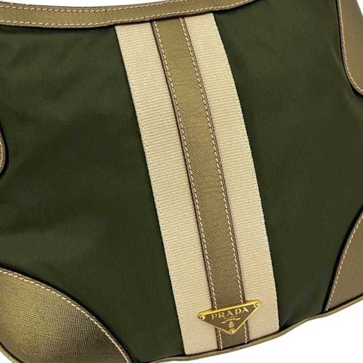 Prada Green Khaki Nylon Leather Shoulder Bag (Pre-Owned)