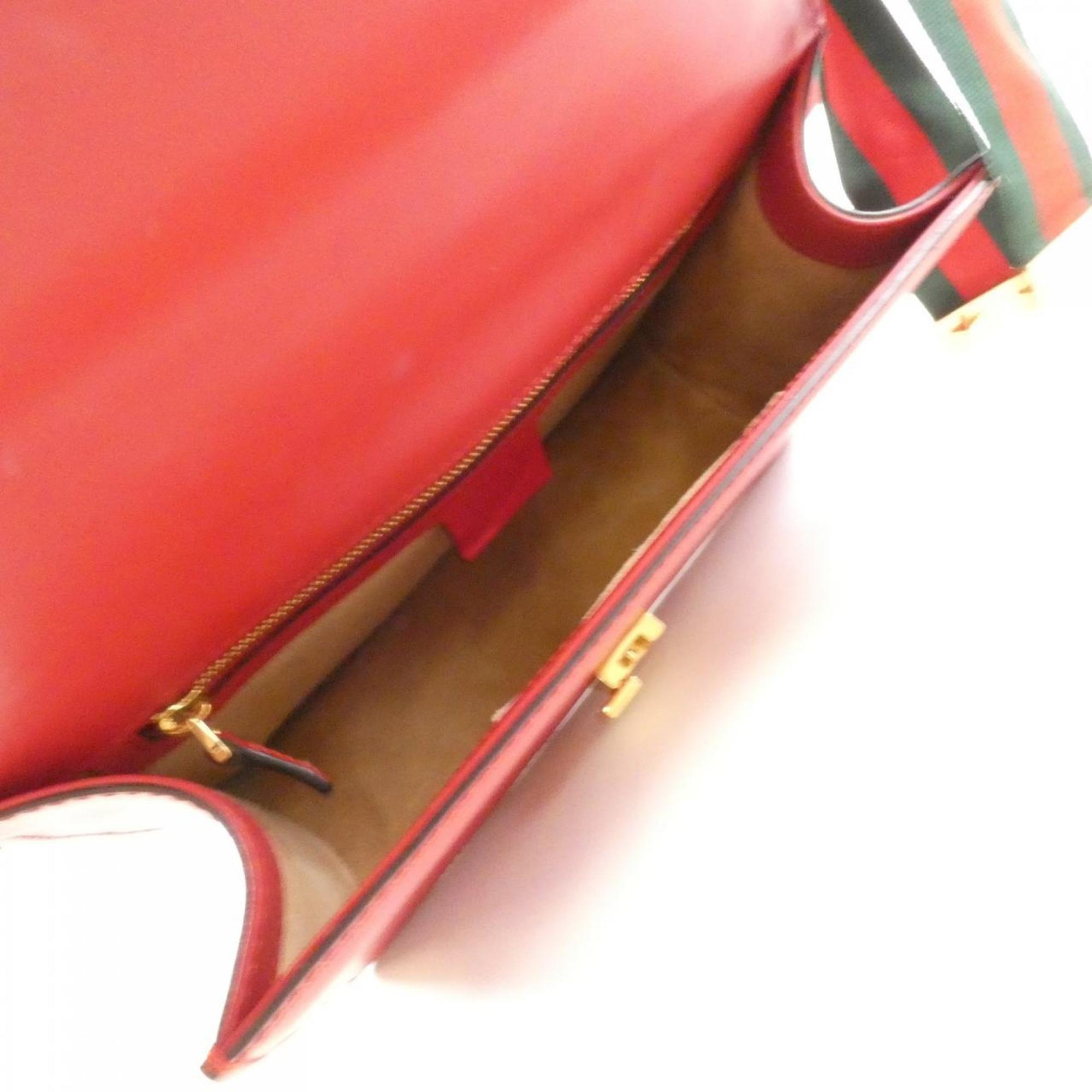 Gucci Red Color Leather Shoulder Bag (Pre-Owned)
