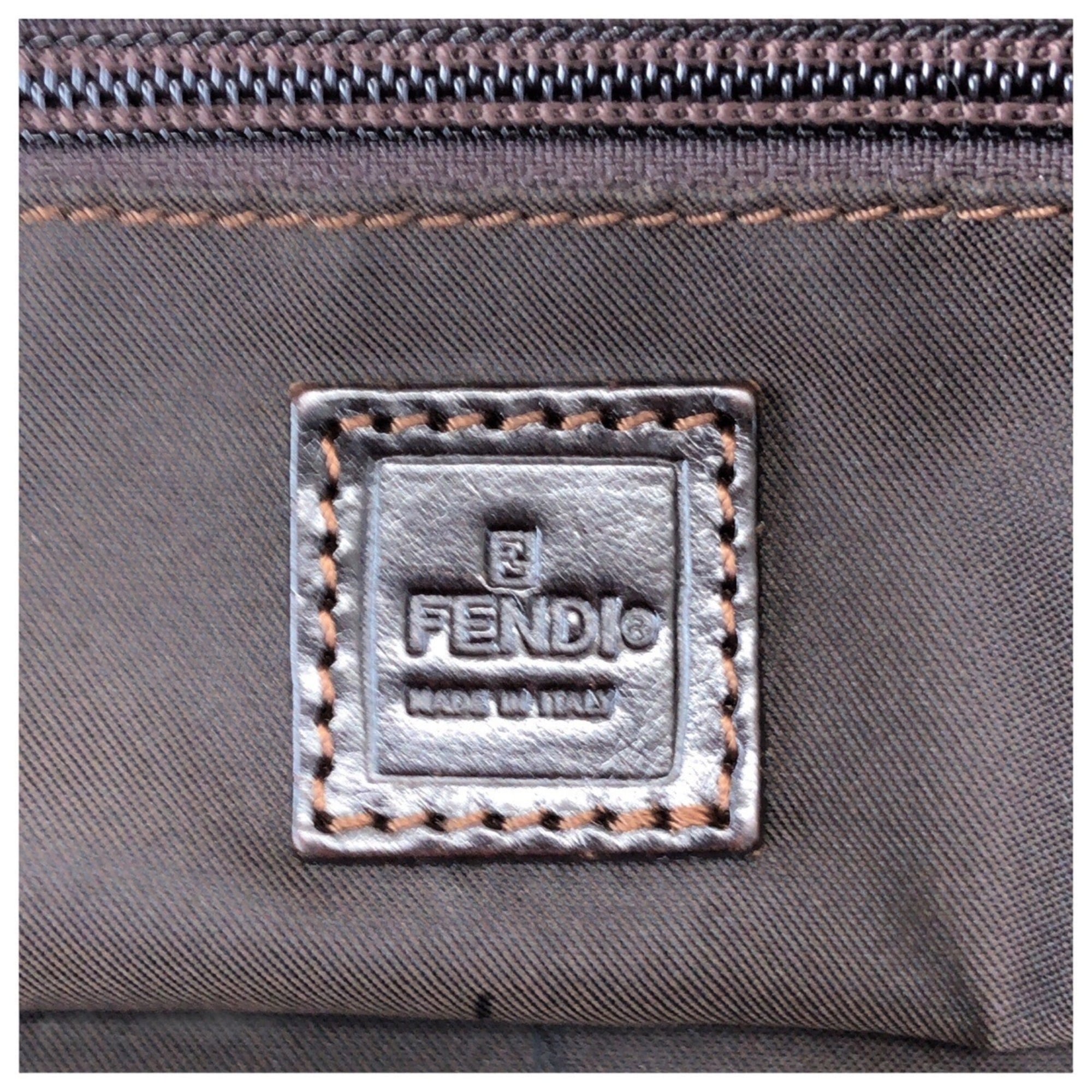 Fendi Brown Nylon Leather Shoulder Bag Tote Bag (Pre-Owned)