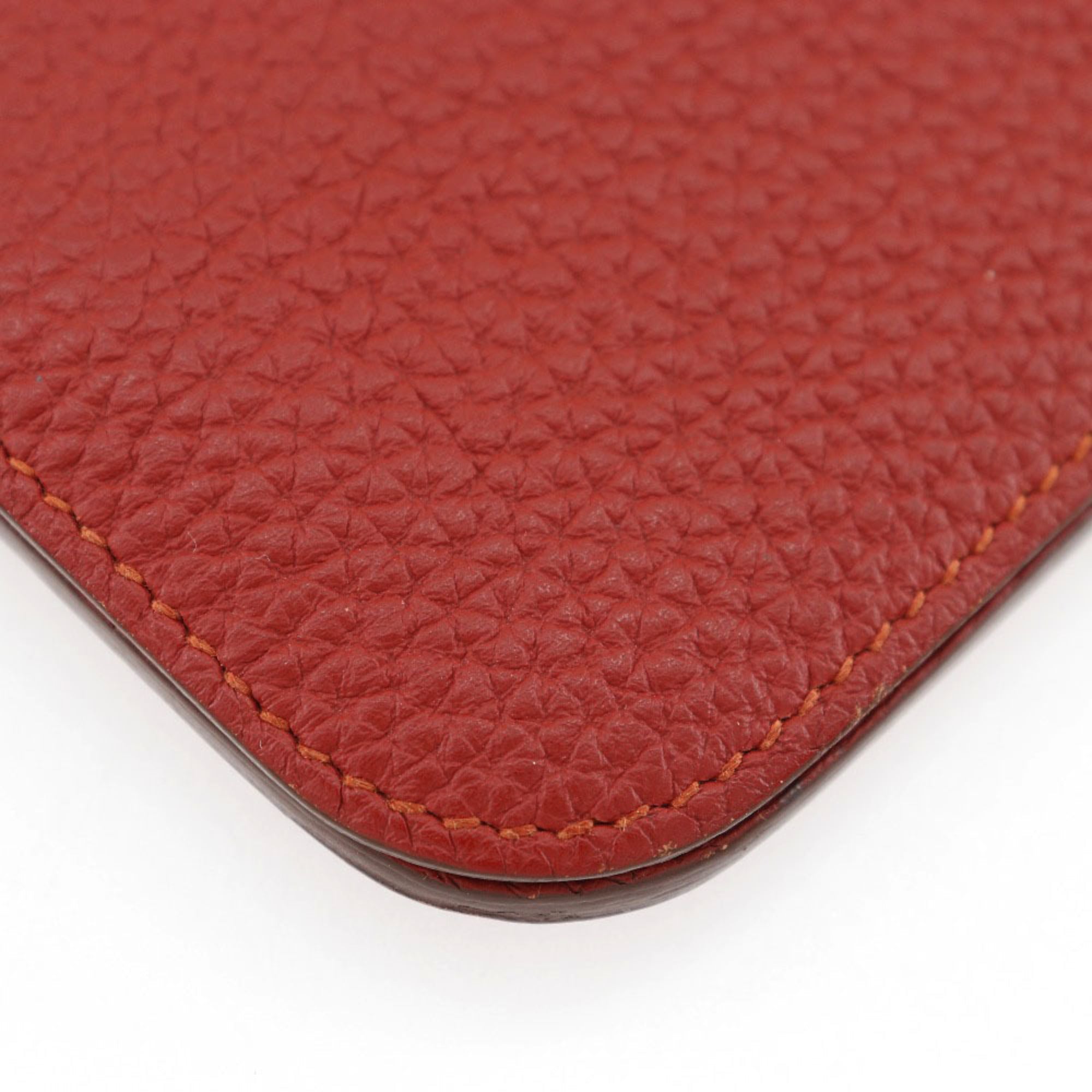 Hermes Dogon Red Color Togo Leather Long Wallet (Bi-Fold) (Pre-Owned)