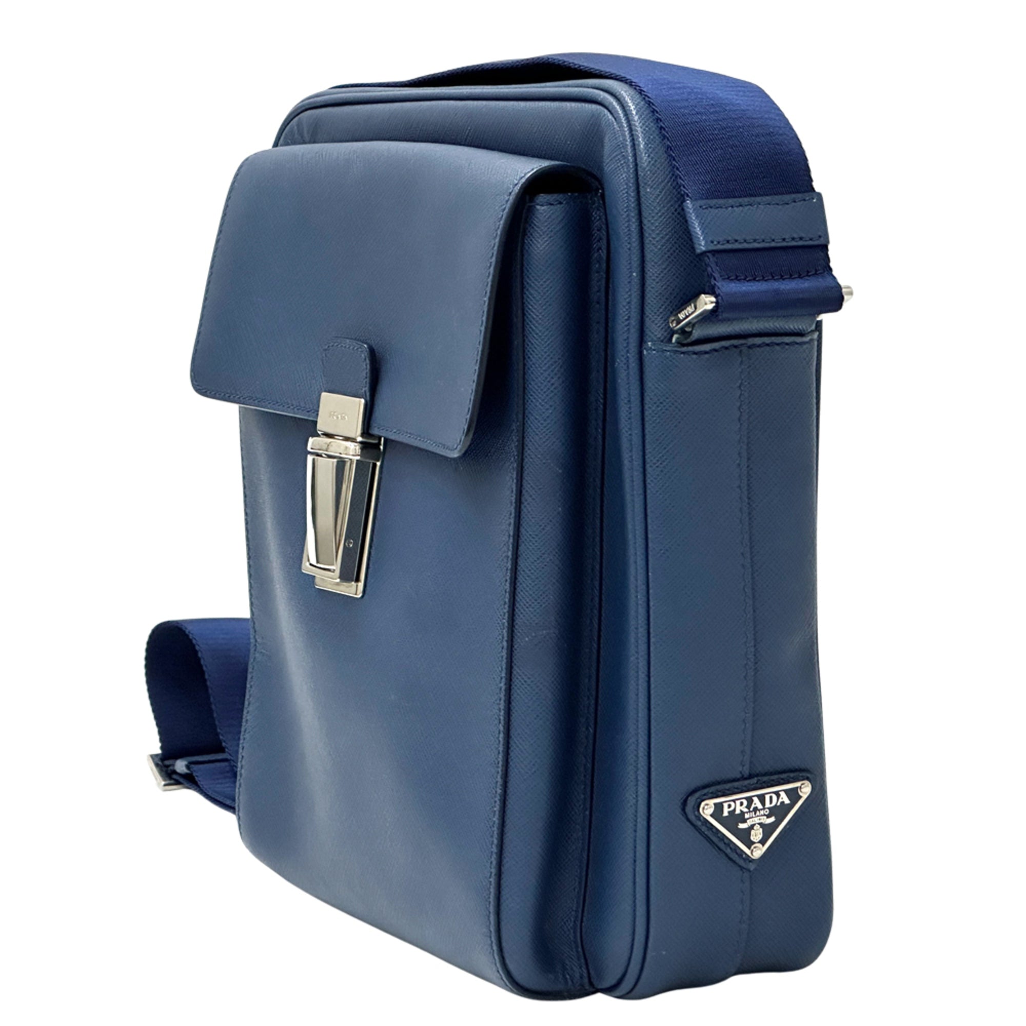 Prada Blue Saffiano Handbag Shoulder Bag (Pre-Owned)
