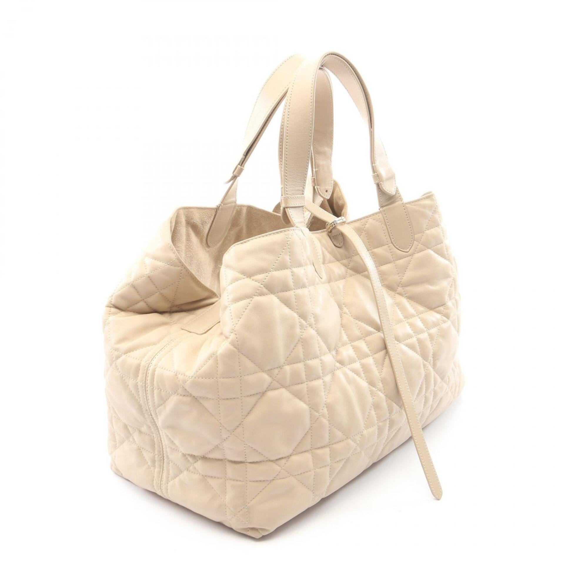 Christian Dior Beige Leather Handbag Pouch Tote Bag (Pre-Owned)