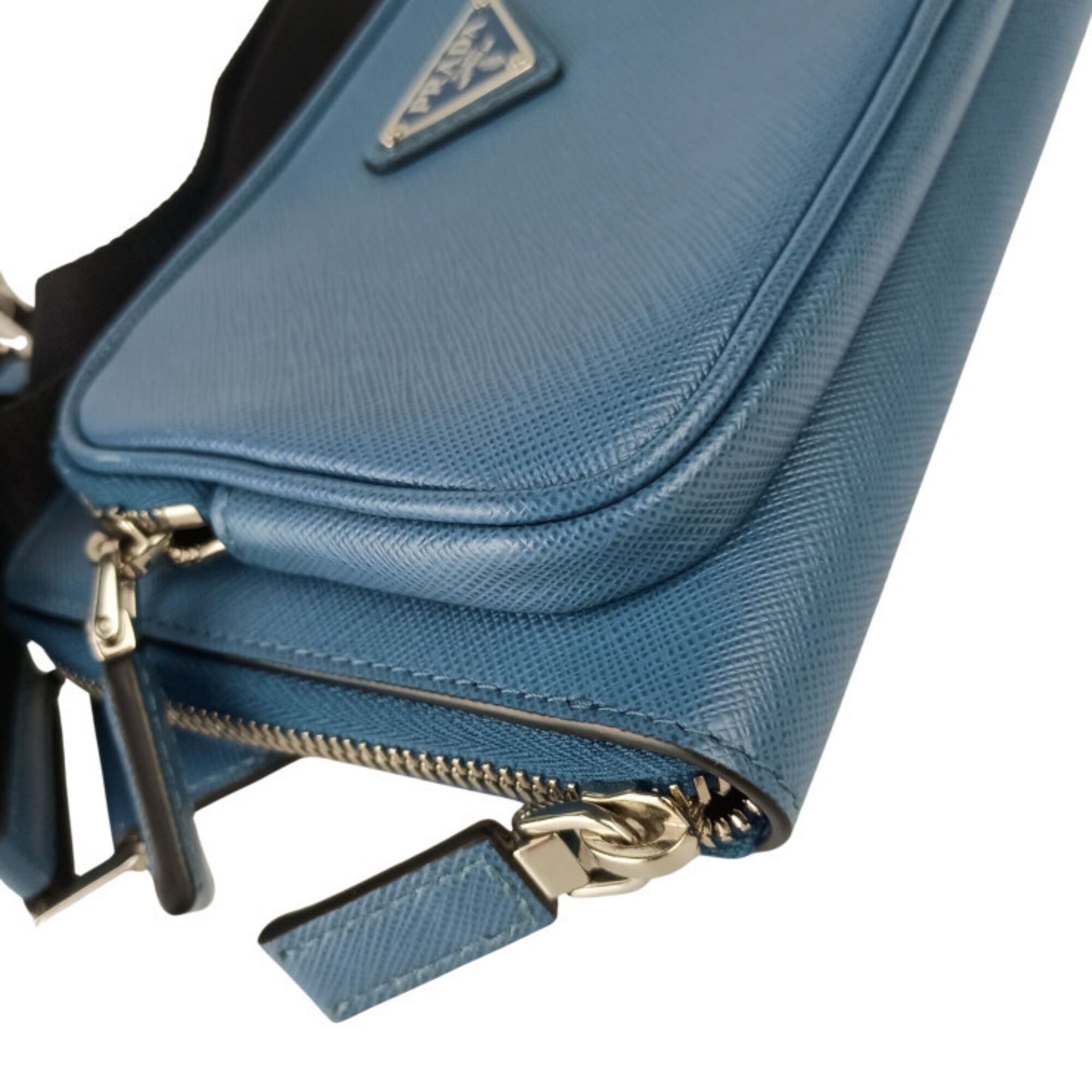 Prada Blue Saffiano Triangle Shoulder Bag Sling Bag (Pre-Owned)