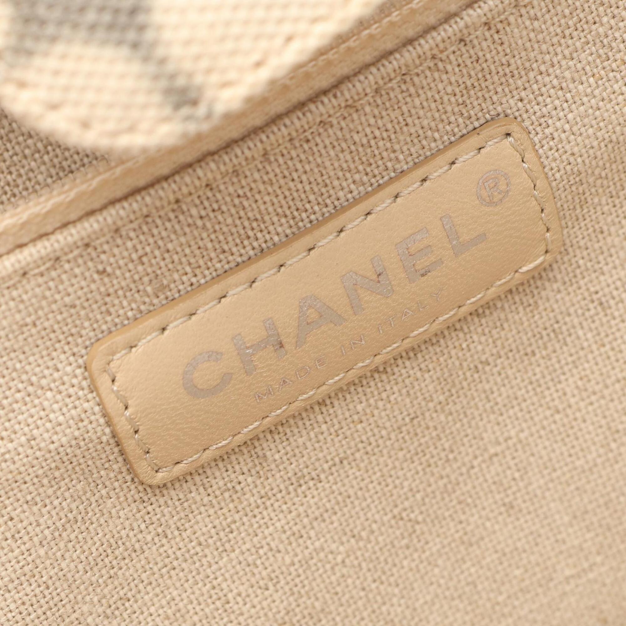 Chanel Brown White Canvas Leather Handbag Tote Bag (Pre-Owned)