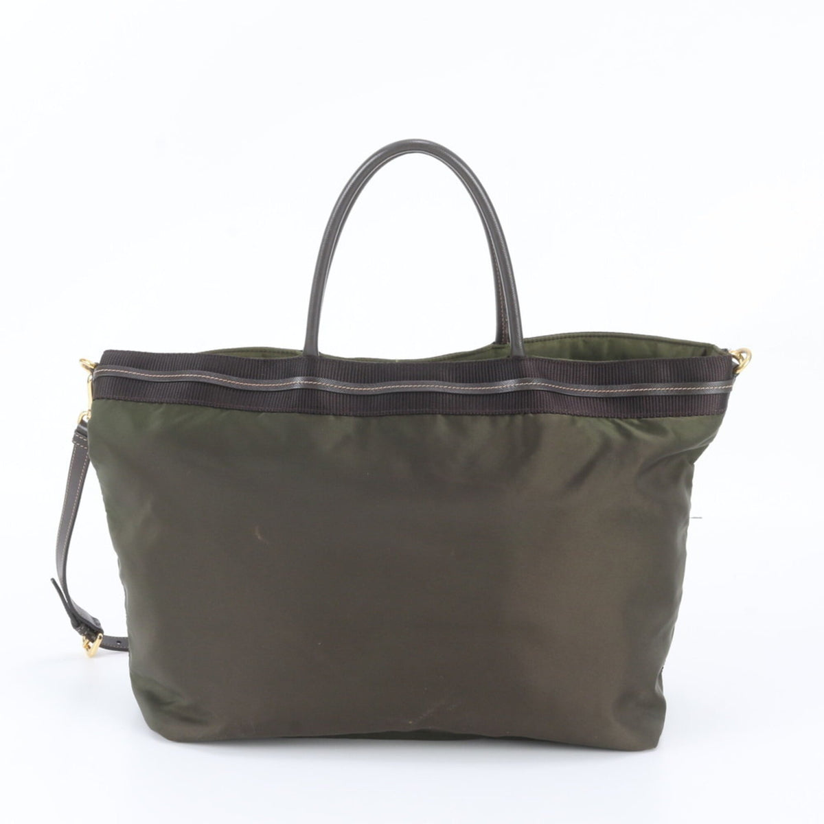 Prada Green Khaki Leather Nylon Crossbody Bag Handbag Shoulder Bag Tote Bag (Pre-Owned)