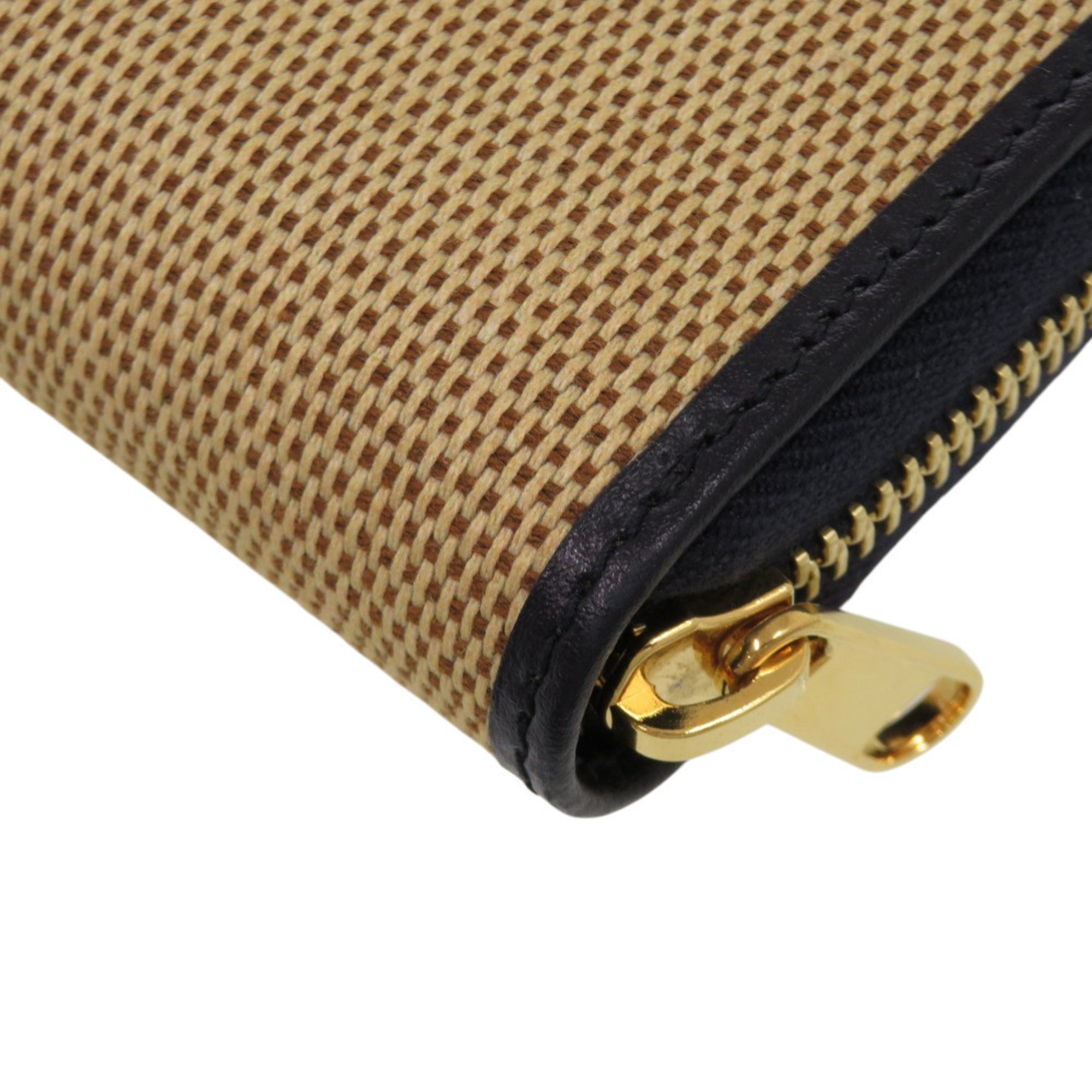 Gucci Beige Navy Canvas Leather Long Wallet (Bi-Fold) (Pre-Owned)