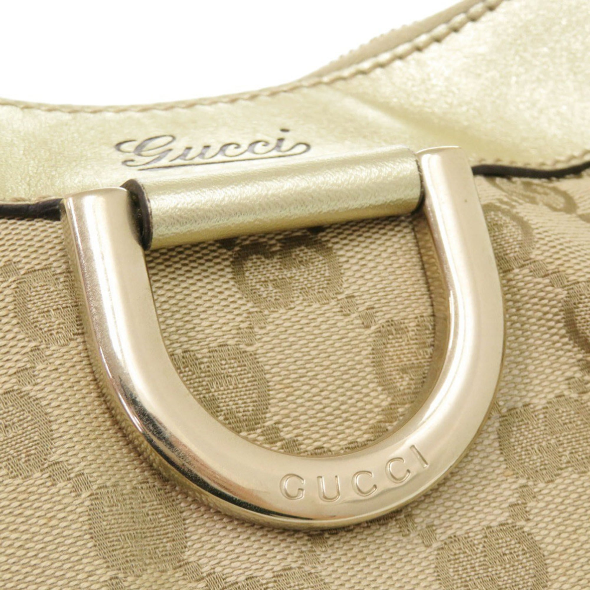 Gucci Beige Gold Gg Canvas Handbag (Pre-Owned)