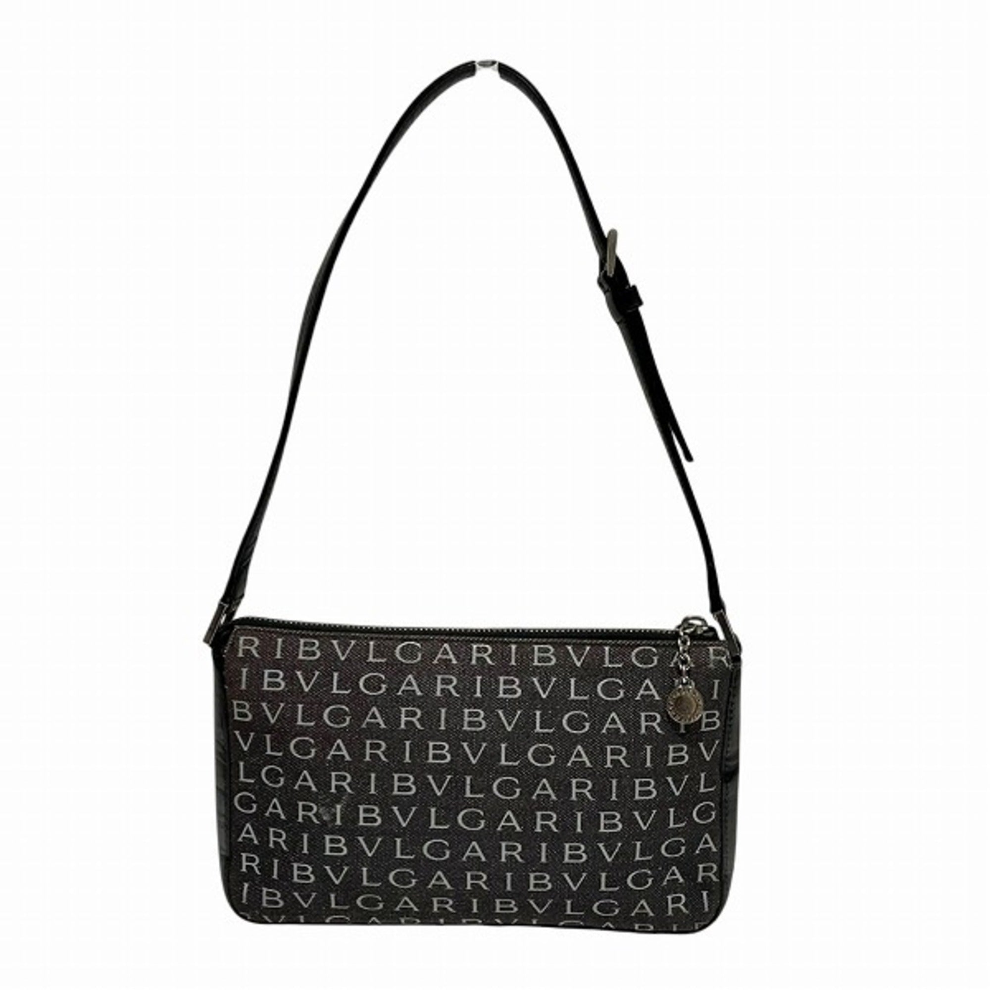 Bvlgari Bvlgari Bvlgari Black White Canvas Leather Handbag Shoulder Bag (Pre-Owned)