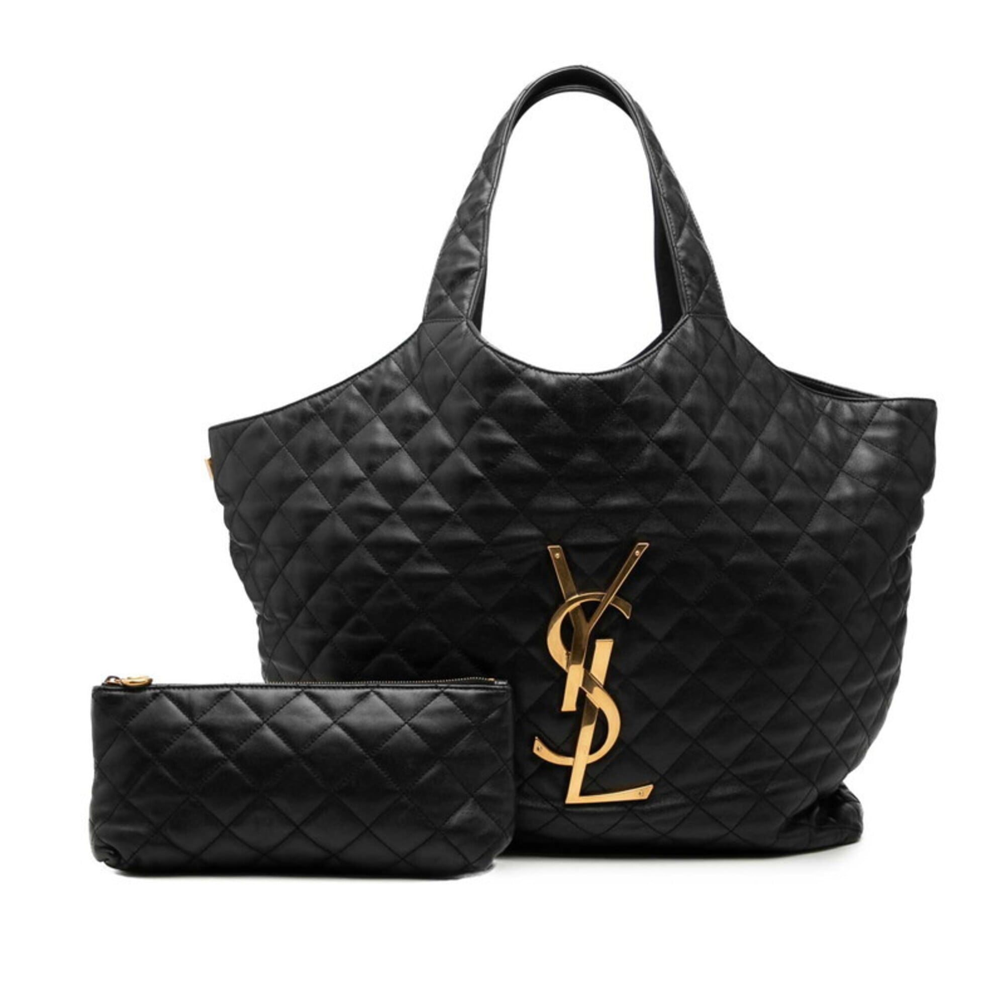 Saint Laurent Black Leather Pouch Shopping Bag Shoulder Bag Tote Bag (Pre-Owned)