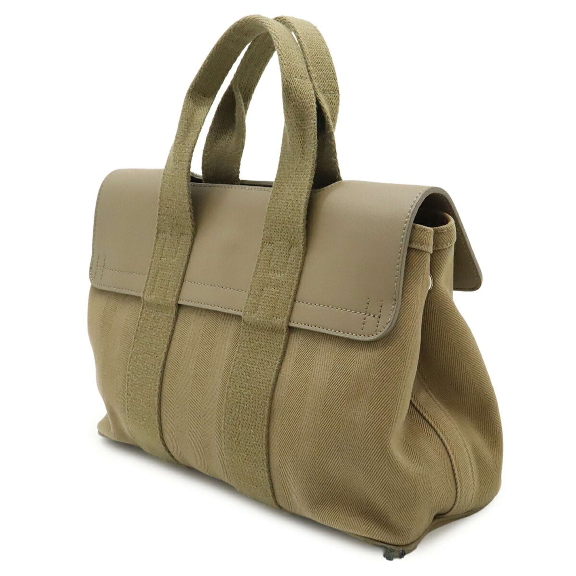 Hermes Khaki Toile Chevron Handbag Tote Bag (Pre-Owned)
