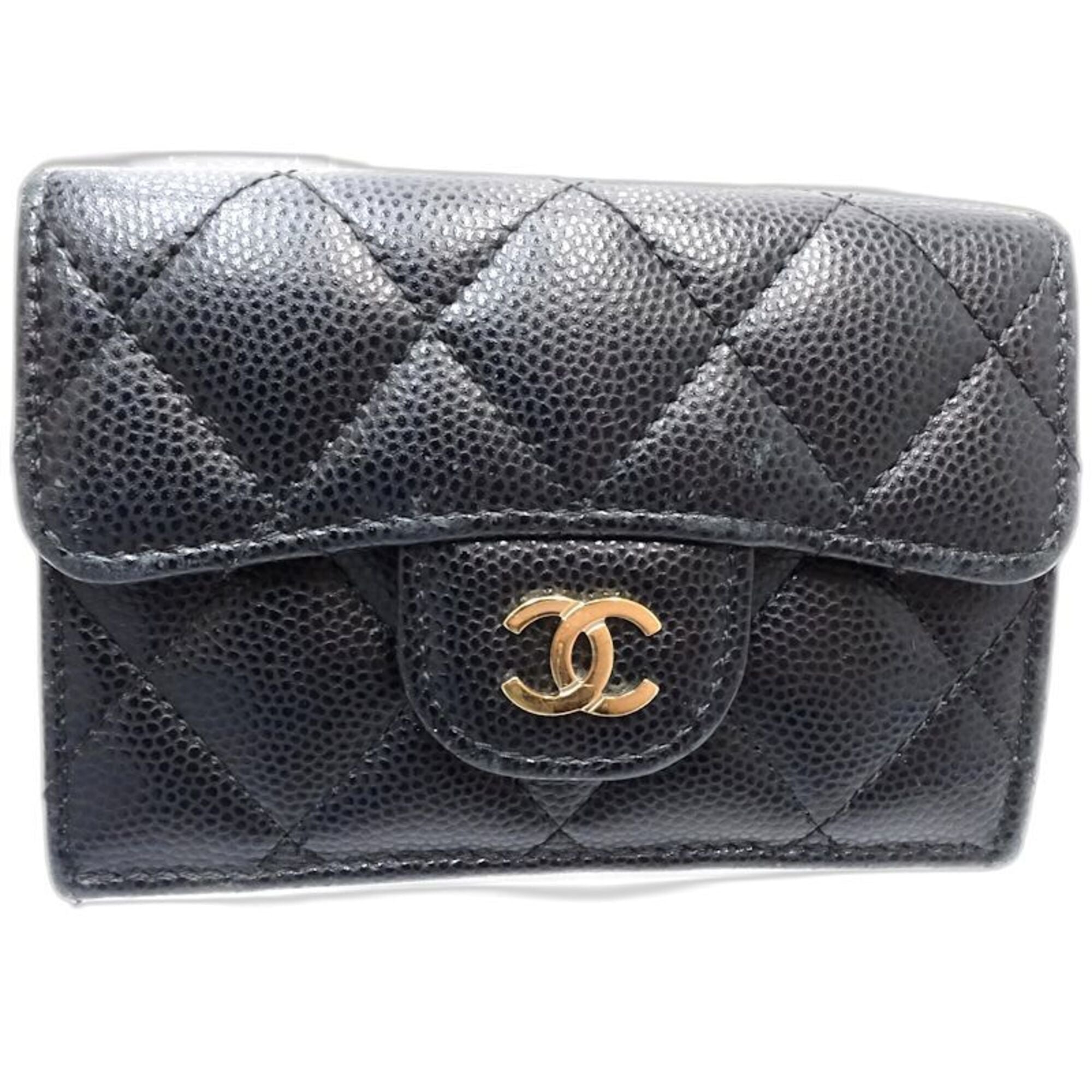 Chanel Black Grained Calfskin Wallet (Tri-Fold) (Pre-Owned)