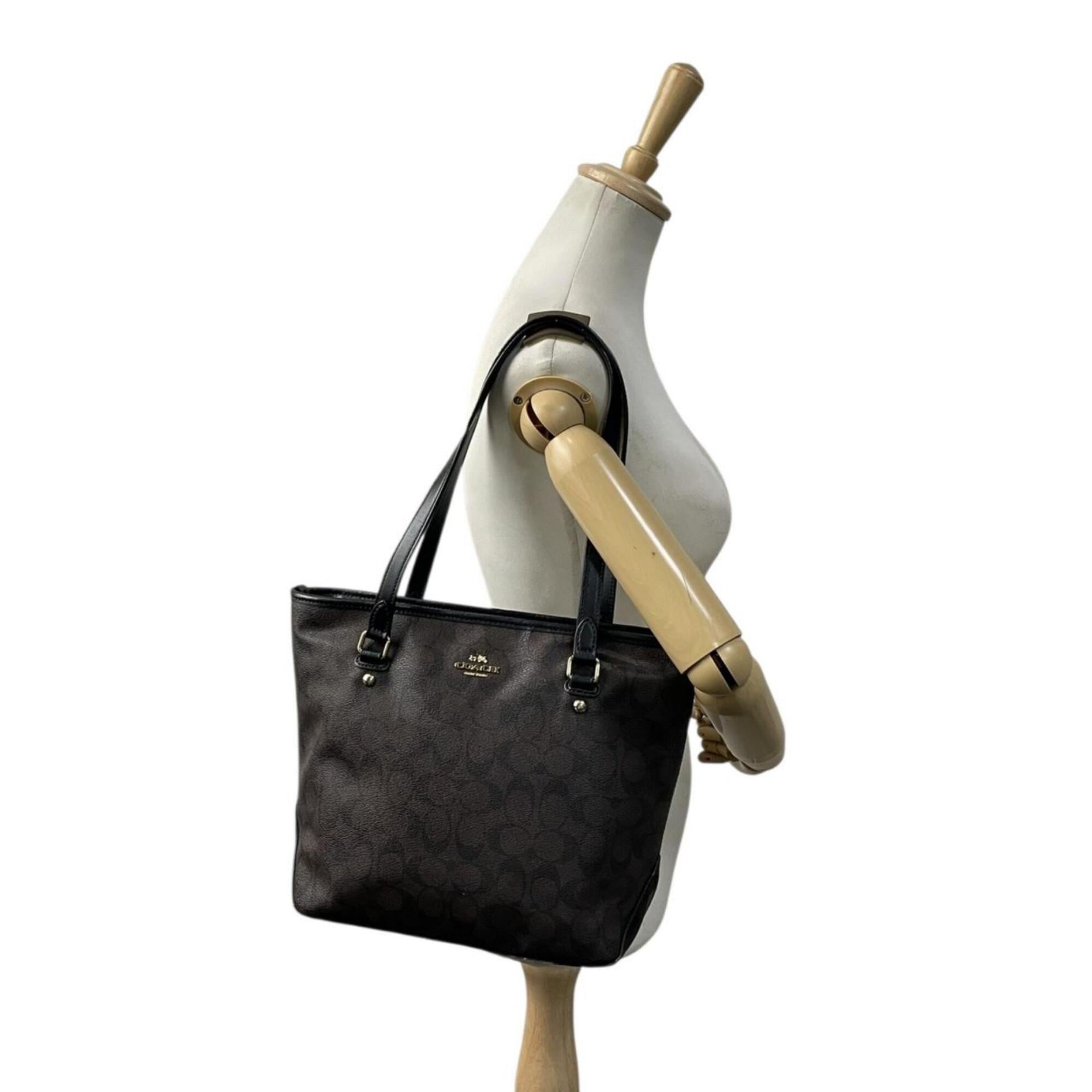 Coach Black Brown Pvc Leather Tote Bag (Pre-Owned)