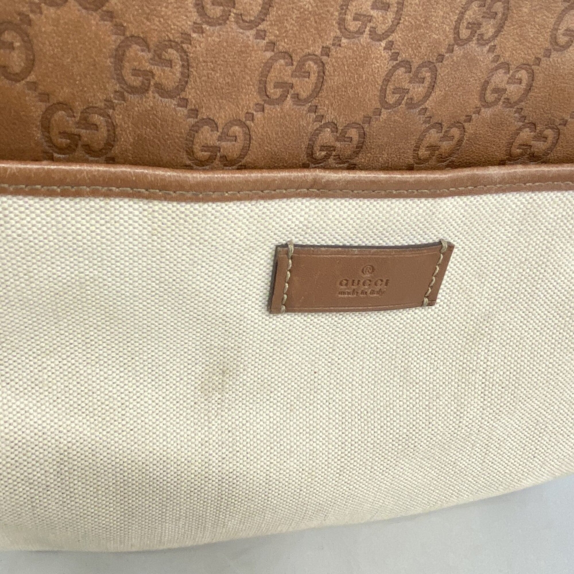 Gucci Beige Brown Canvas Leather Shoulder Bag (Pre-Owned)