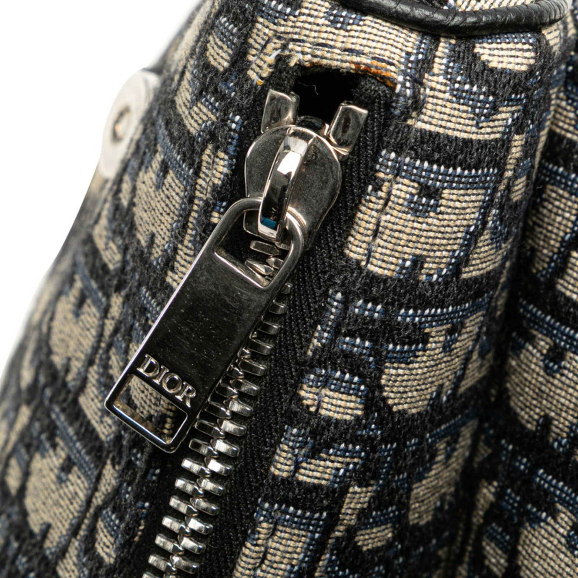 Christian Dior Beige Navy Canvas Leather Saddle Bag Shoulder Bag Sling Bag (Pre-Owned)