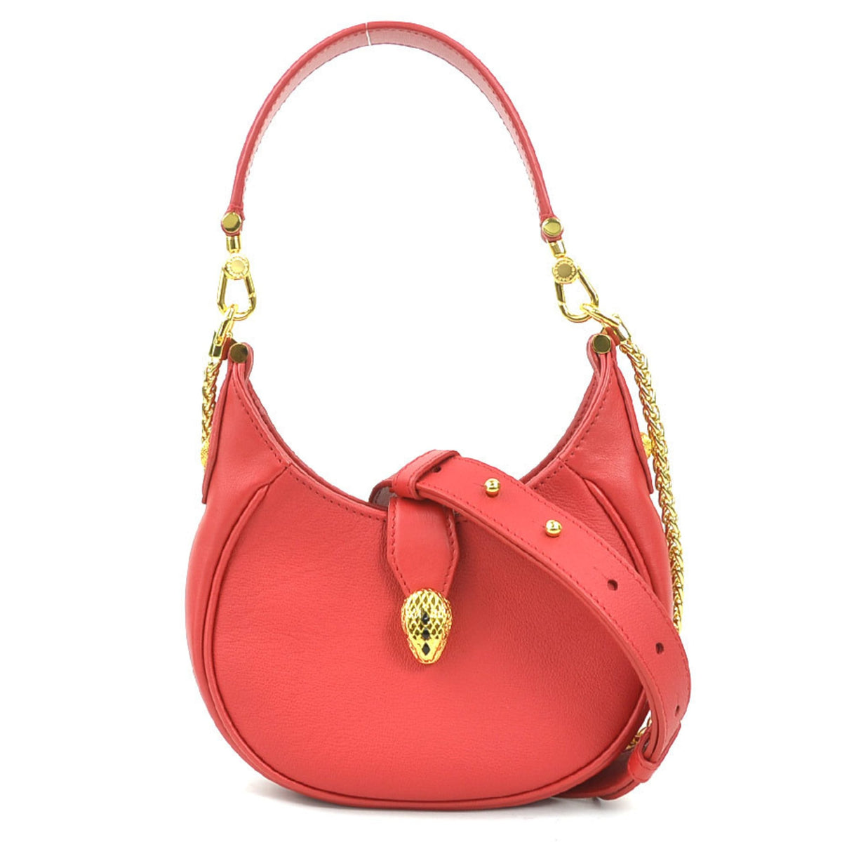 Bvlgari Red Color Leather Handbag Shoulder Bag (Pre-Owned)