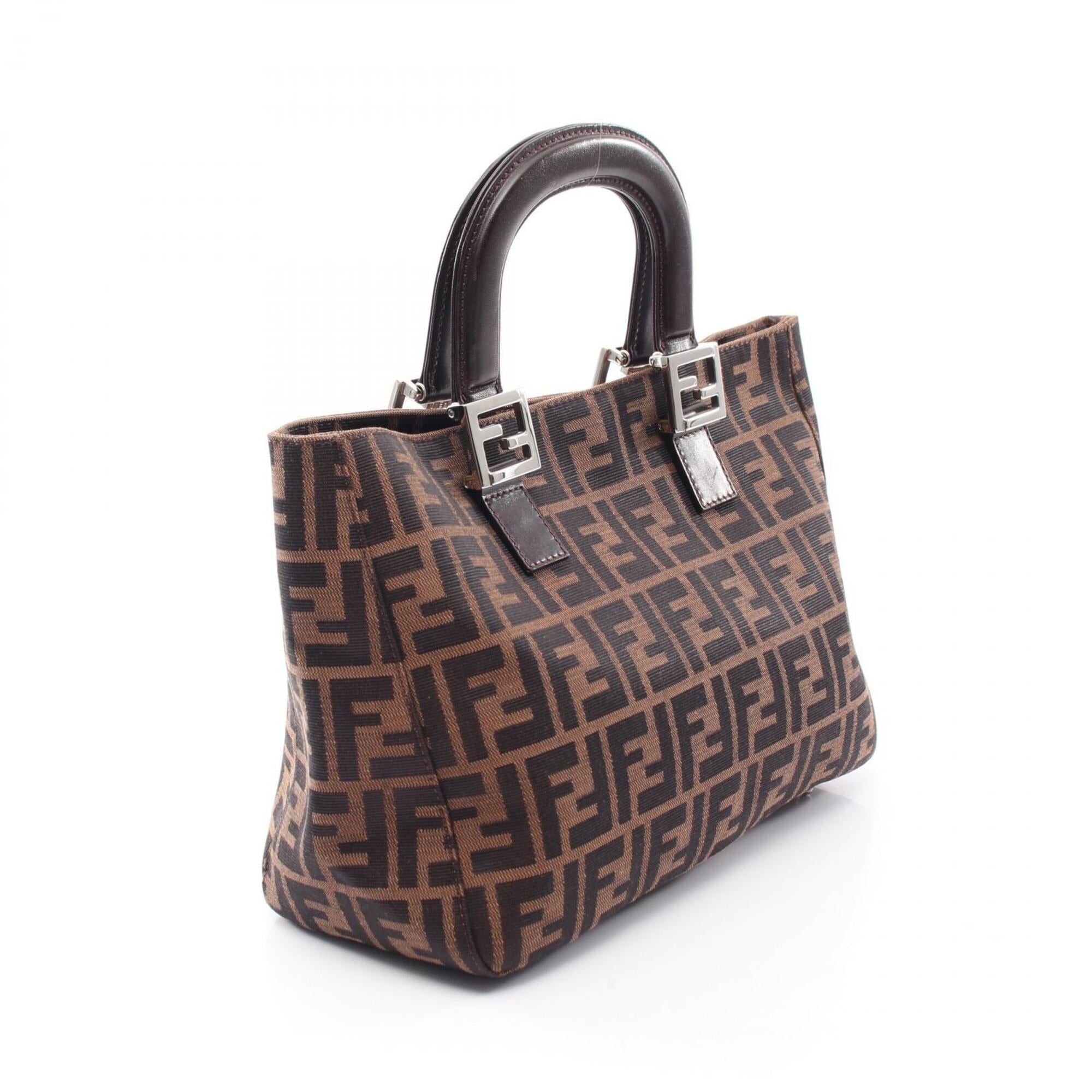 Fendi Zucca Black Brown Canvas Leather Tote Bag (Pre-Owned)