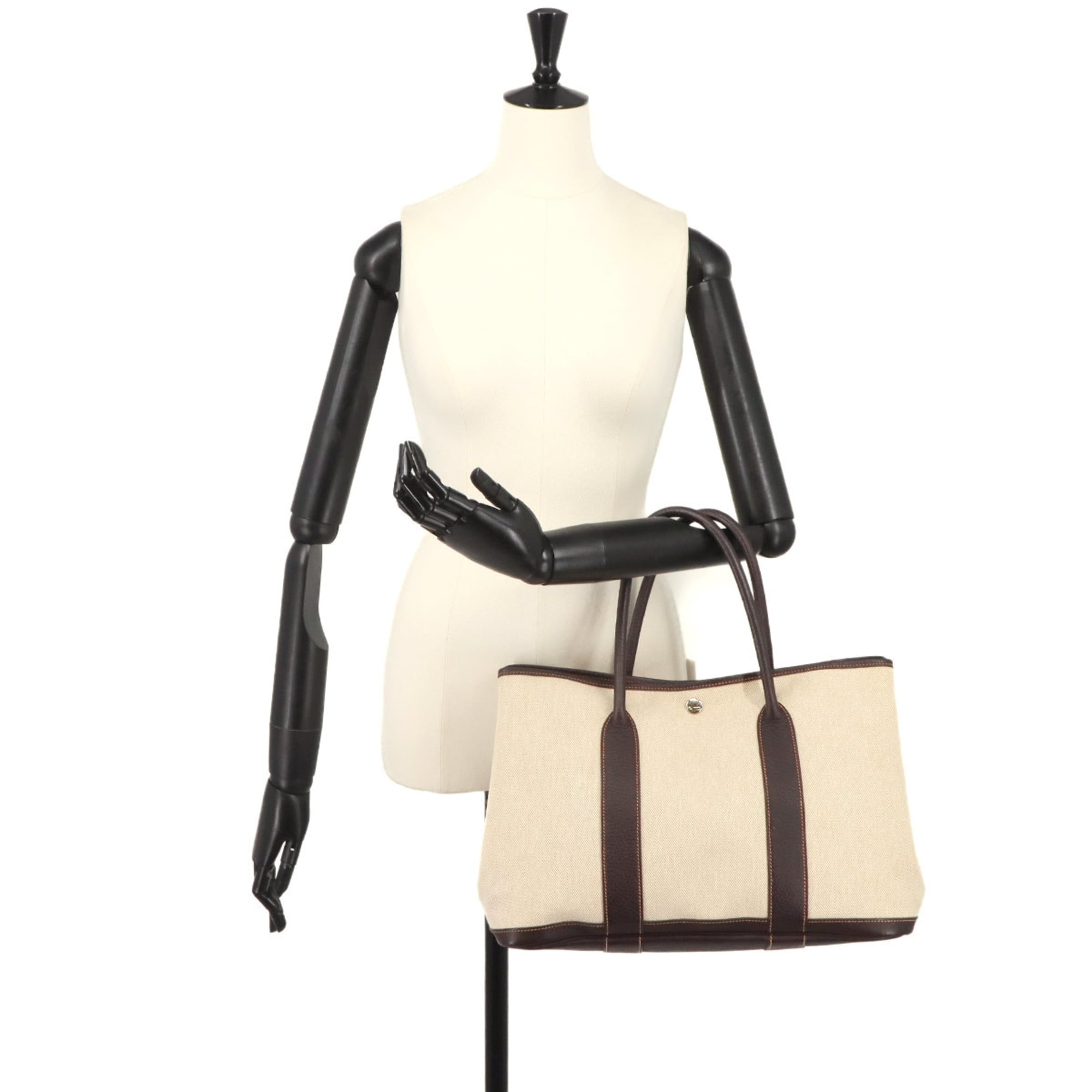 Hermes Marron Natural Toile H Leather Handbag Tote Bag (Pre-Owned)