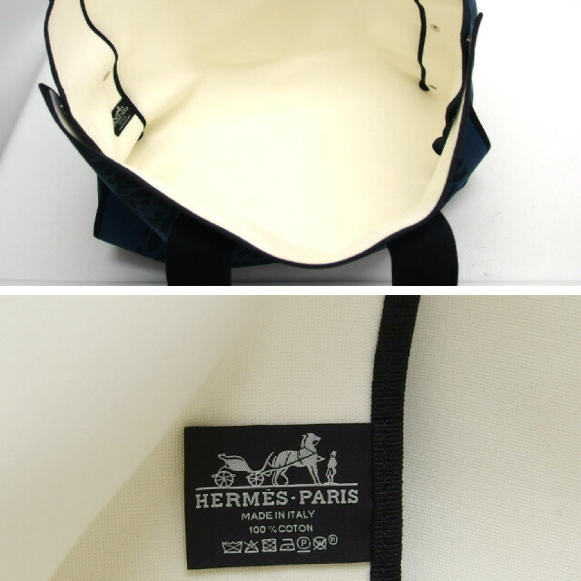 Hermes Black Blue Canvas Tote Bag (Pre-Owned)
