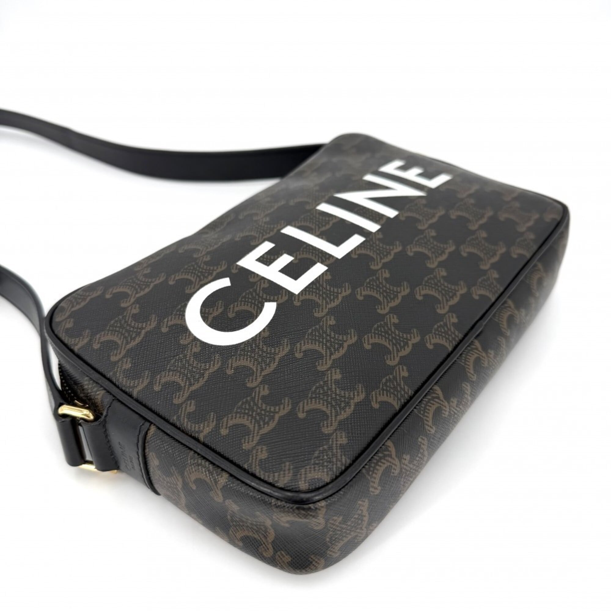 Celine Black Brown Canvas Leather Shoulder Bag (Pre-Owned)