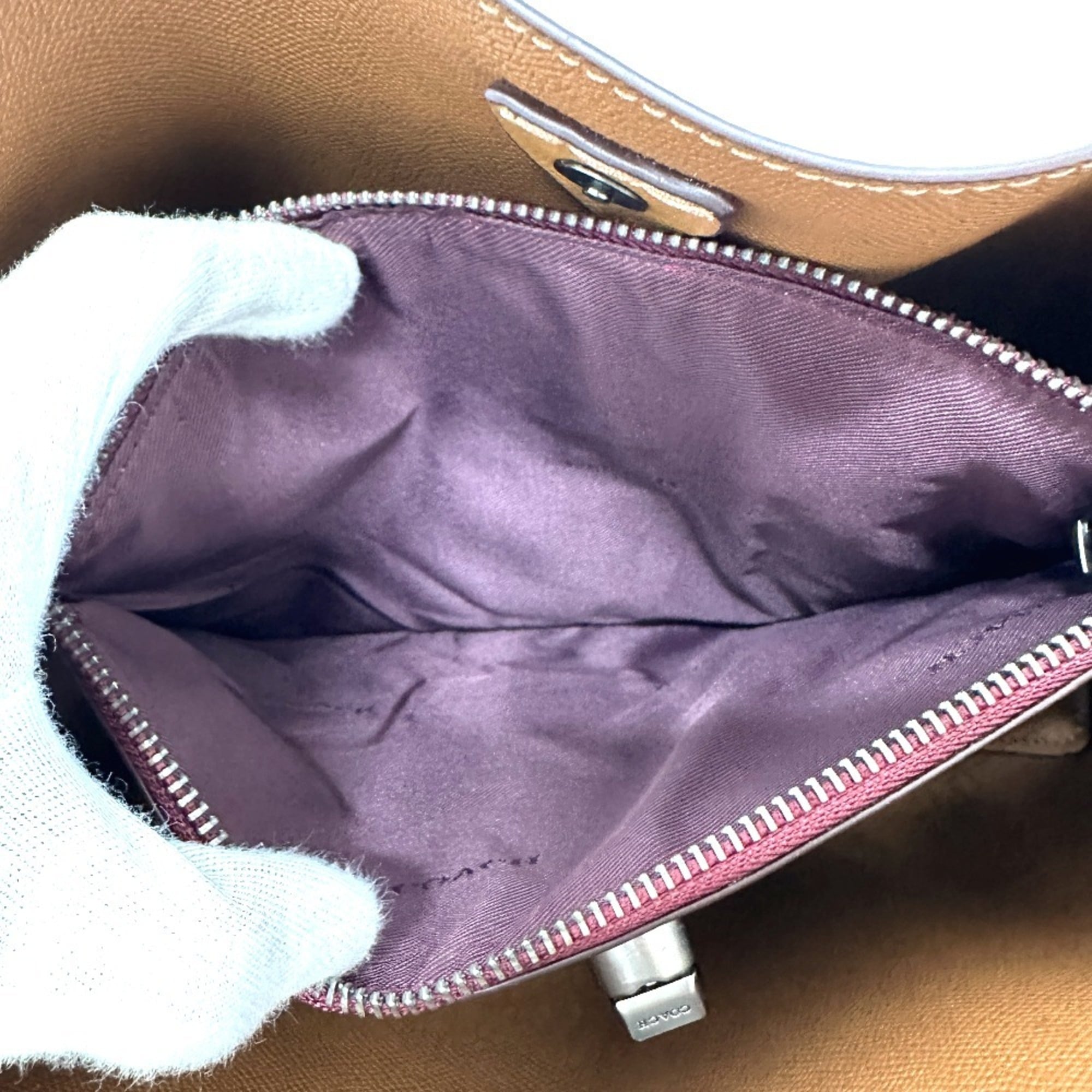 Coach Beige Blue Bordeaux Brown Leather Shoulder Bag (Pre-Owned)