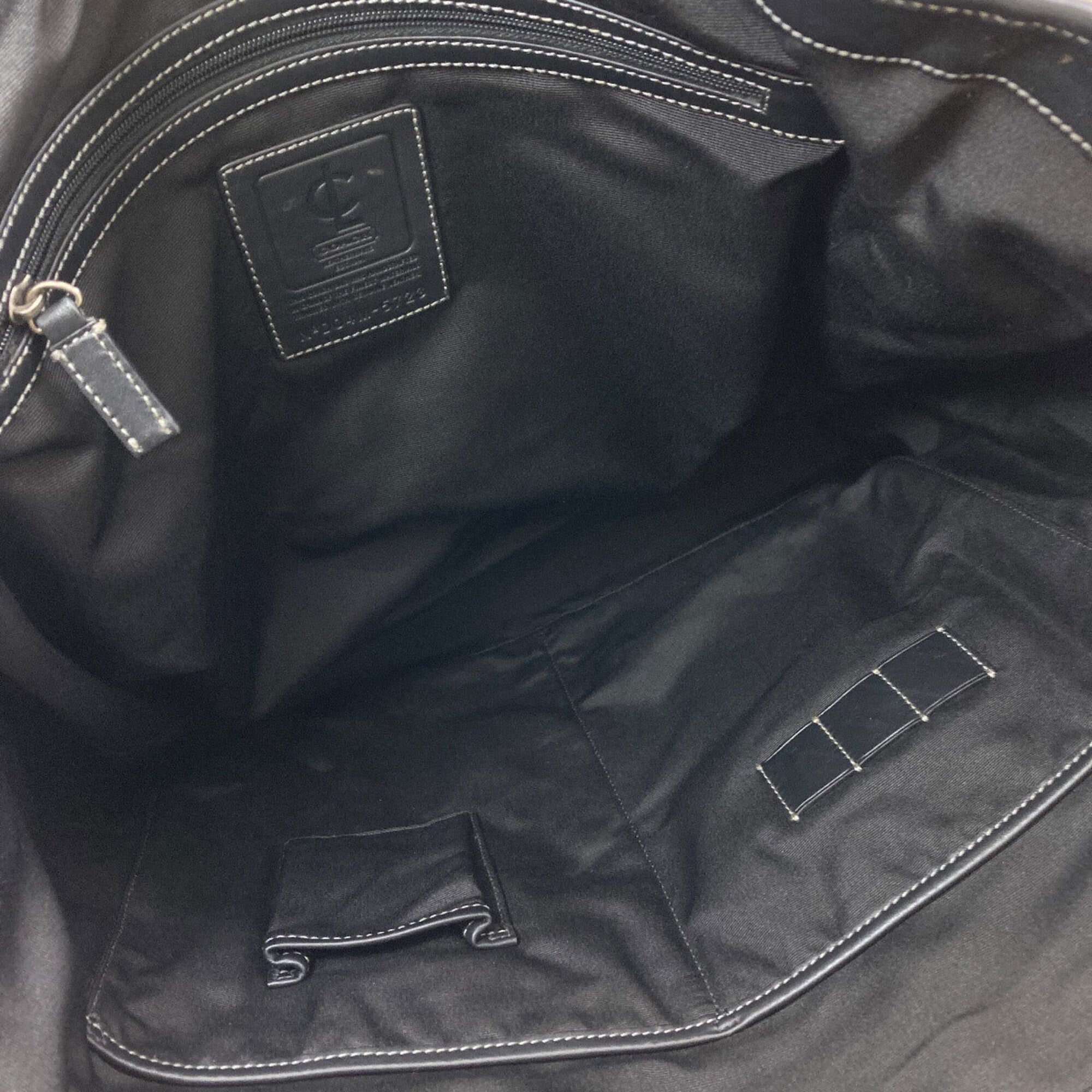 Coach Black Khaki Canvas Leather Handbag (Pre-Owned)