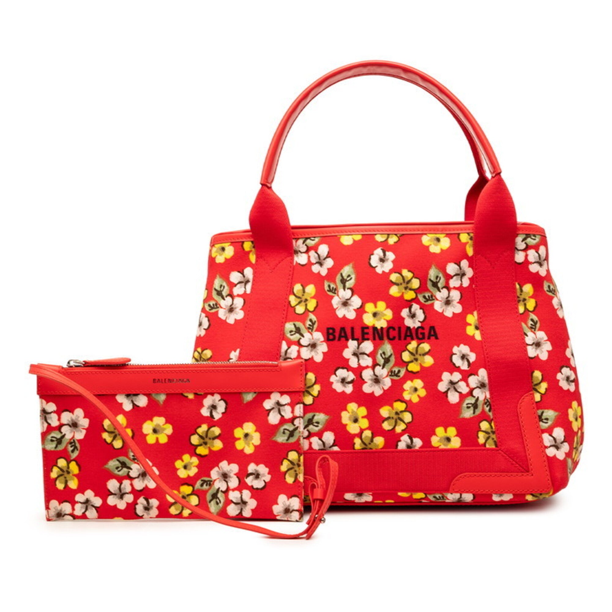 Balenciaga Red Color Canvas Leather Handbag Pouch Tote Bag (Pre-Owned)