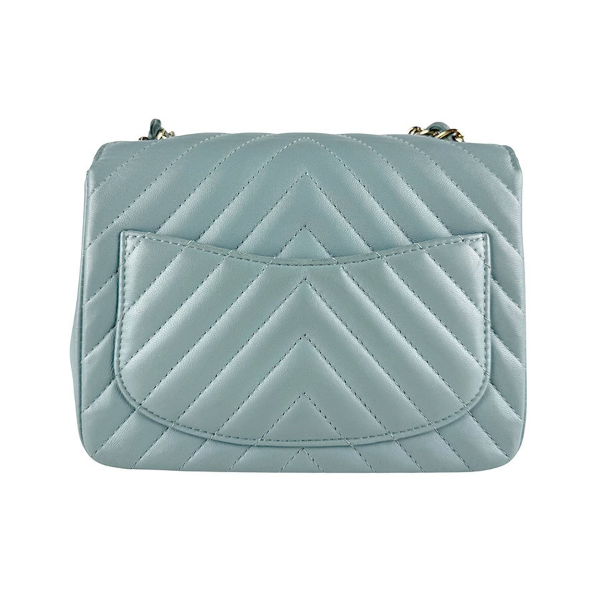 Chanel Blue Gray Leather Shoulder Bag (Pre-Owned)