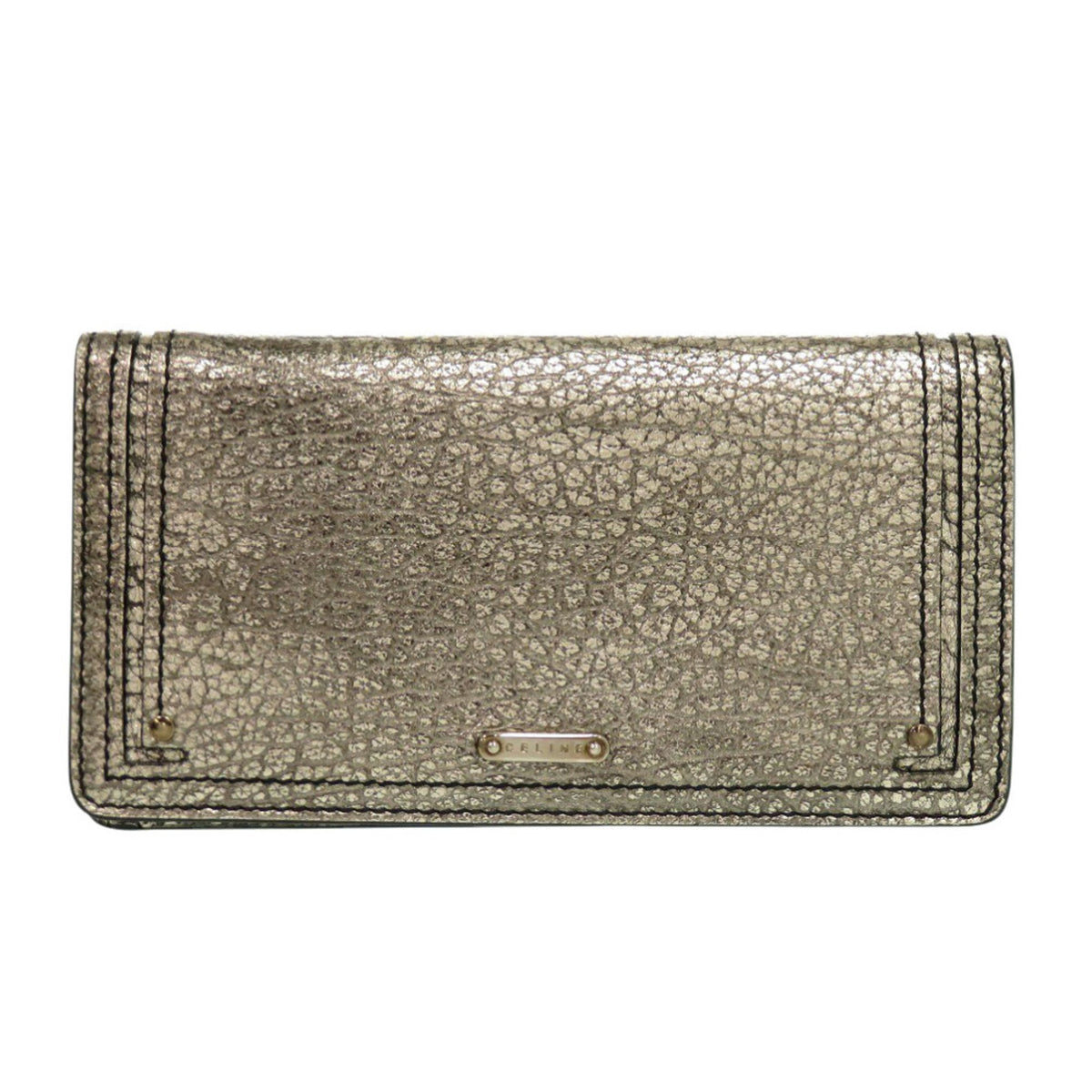 Celine Gunmetal Leather Long Wallet (Bi-Fold) (Pre-Owned)