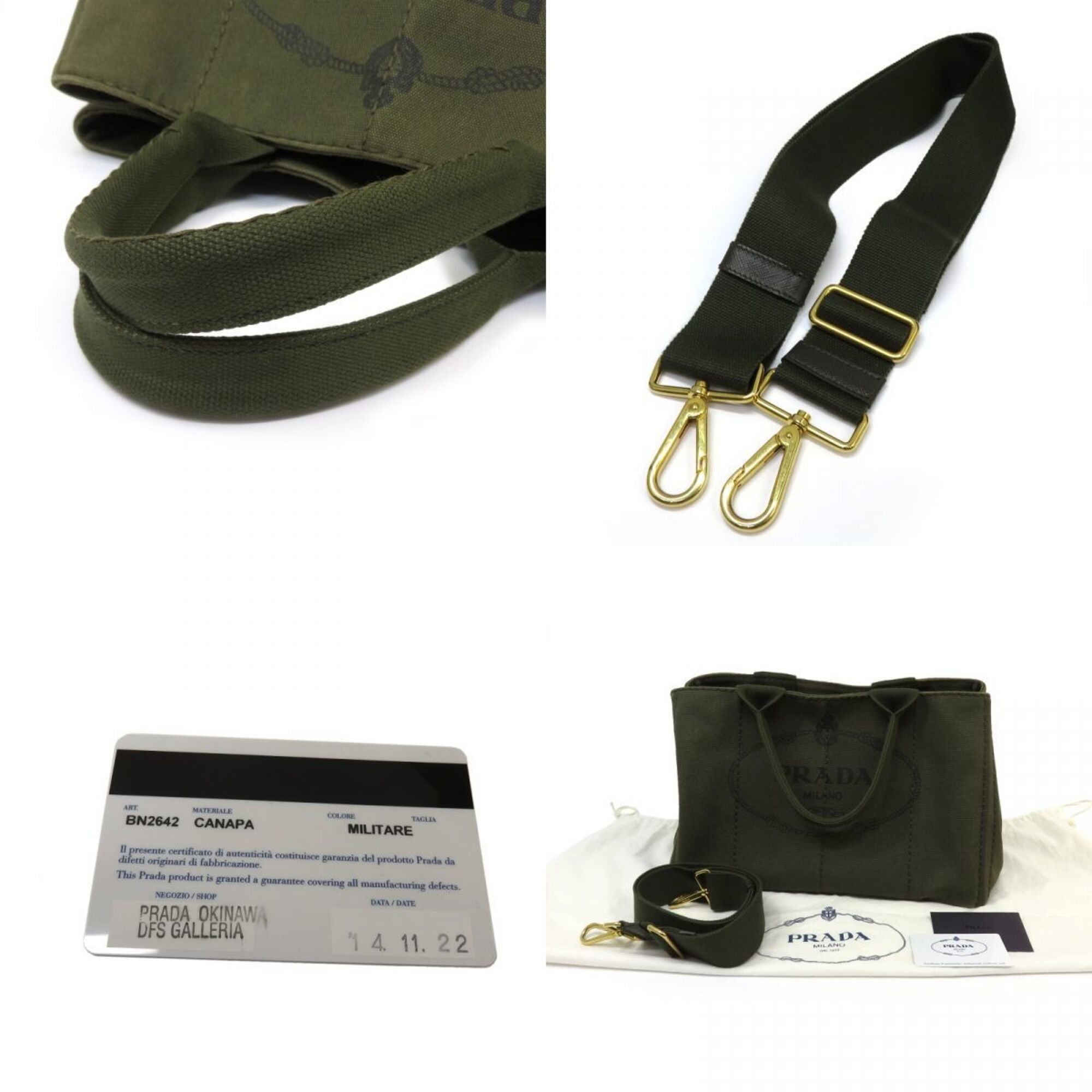 Prada Khaki Canvas Handbag Tote Bag (Pre-Owned)