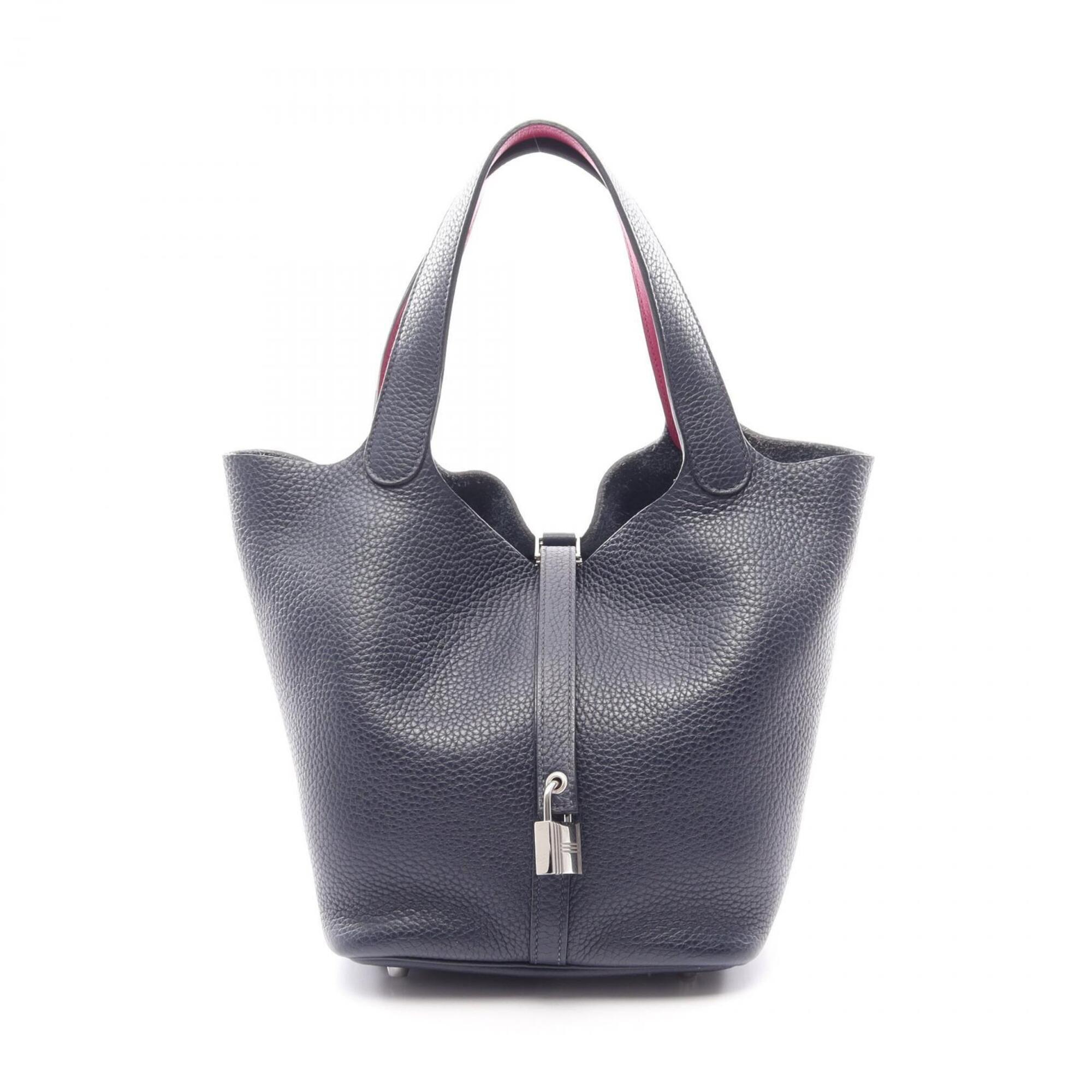 Hermes Navy Pink Rose Purple Taurillon Clemence Leather Handbag (Pre-Owned)