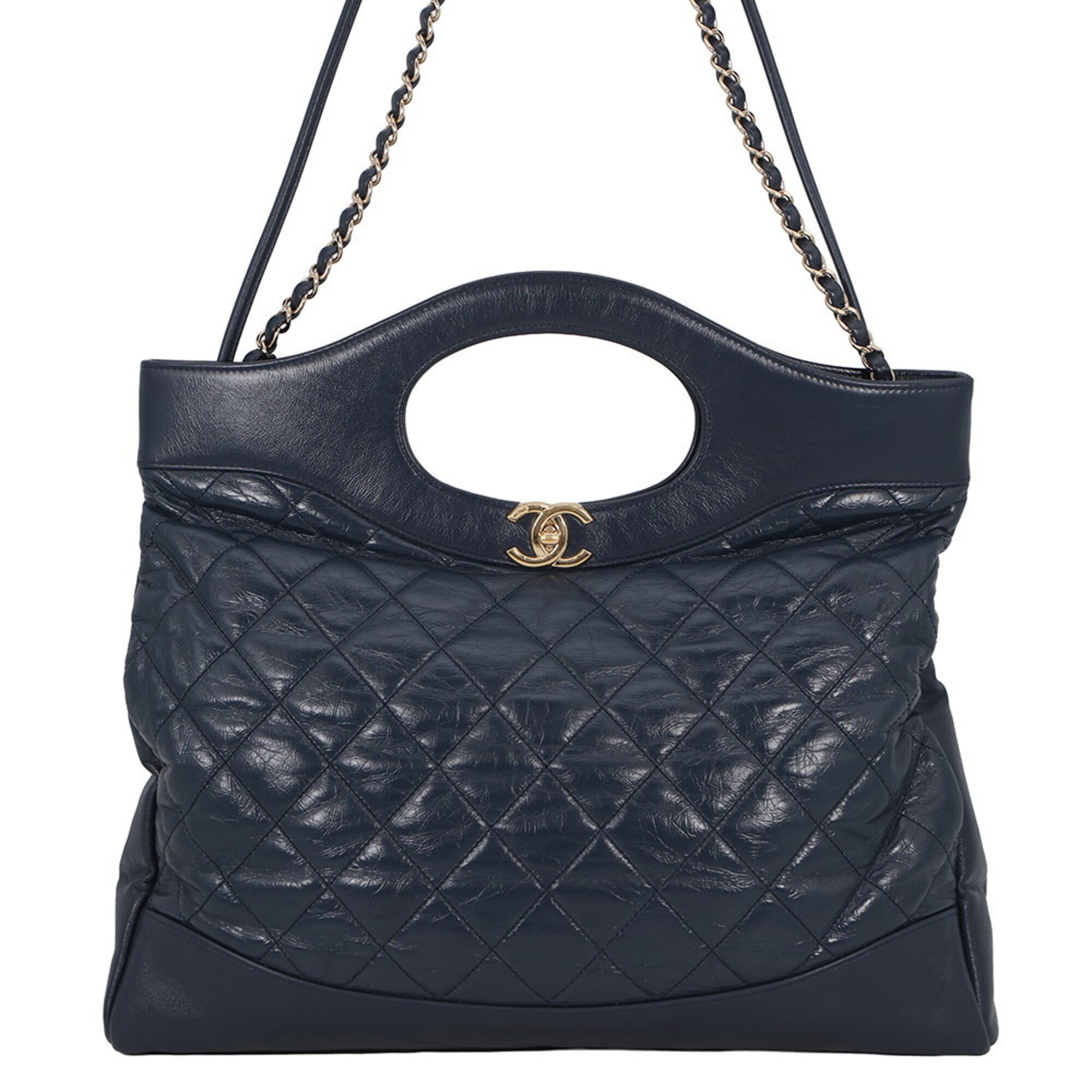 Chanel Navy Leather Handbag Shoulder Bag (Pre-Owned)