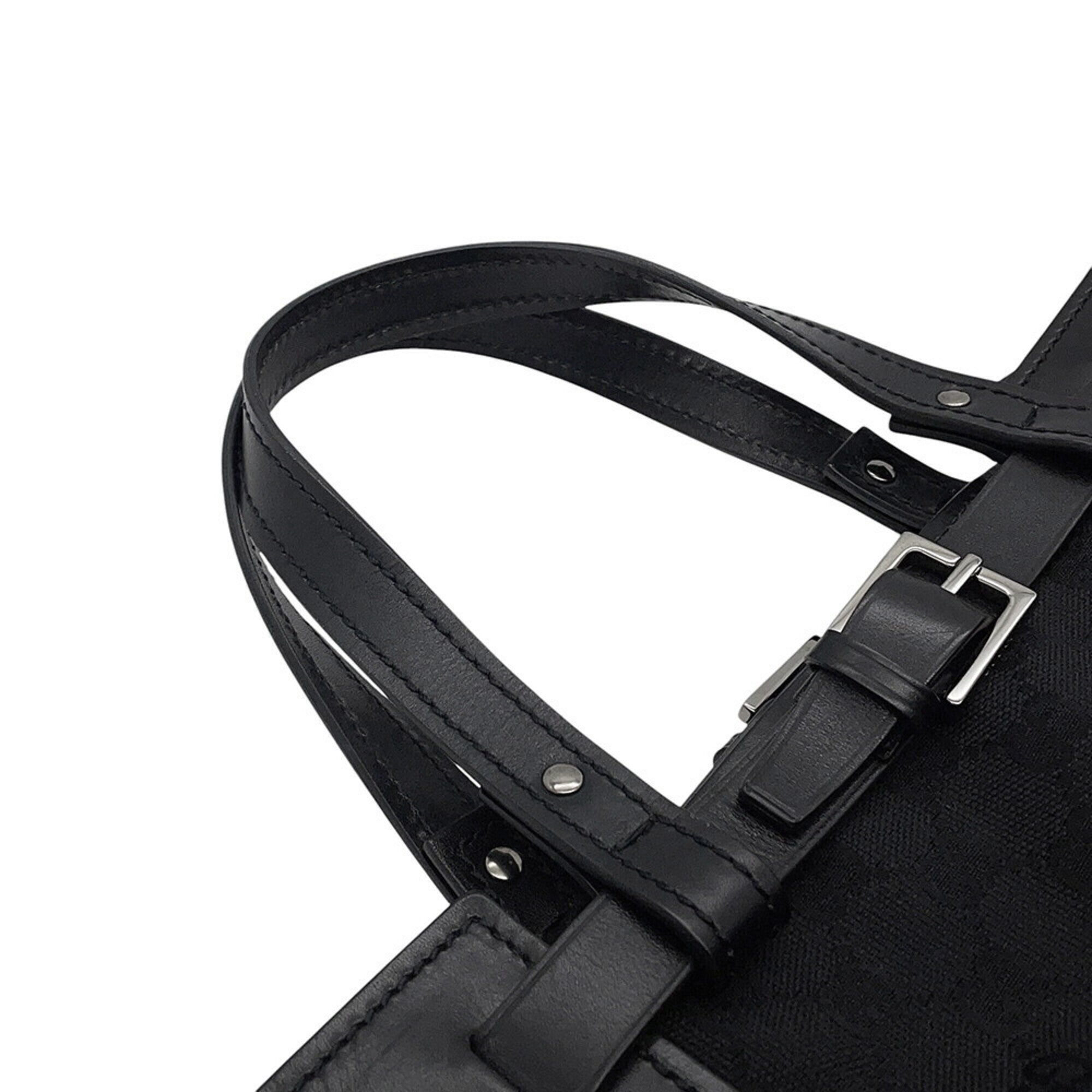 Gucci Black Gg Canvas Leather Handbag Tote Bag (Pre-Owned)