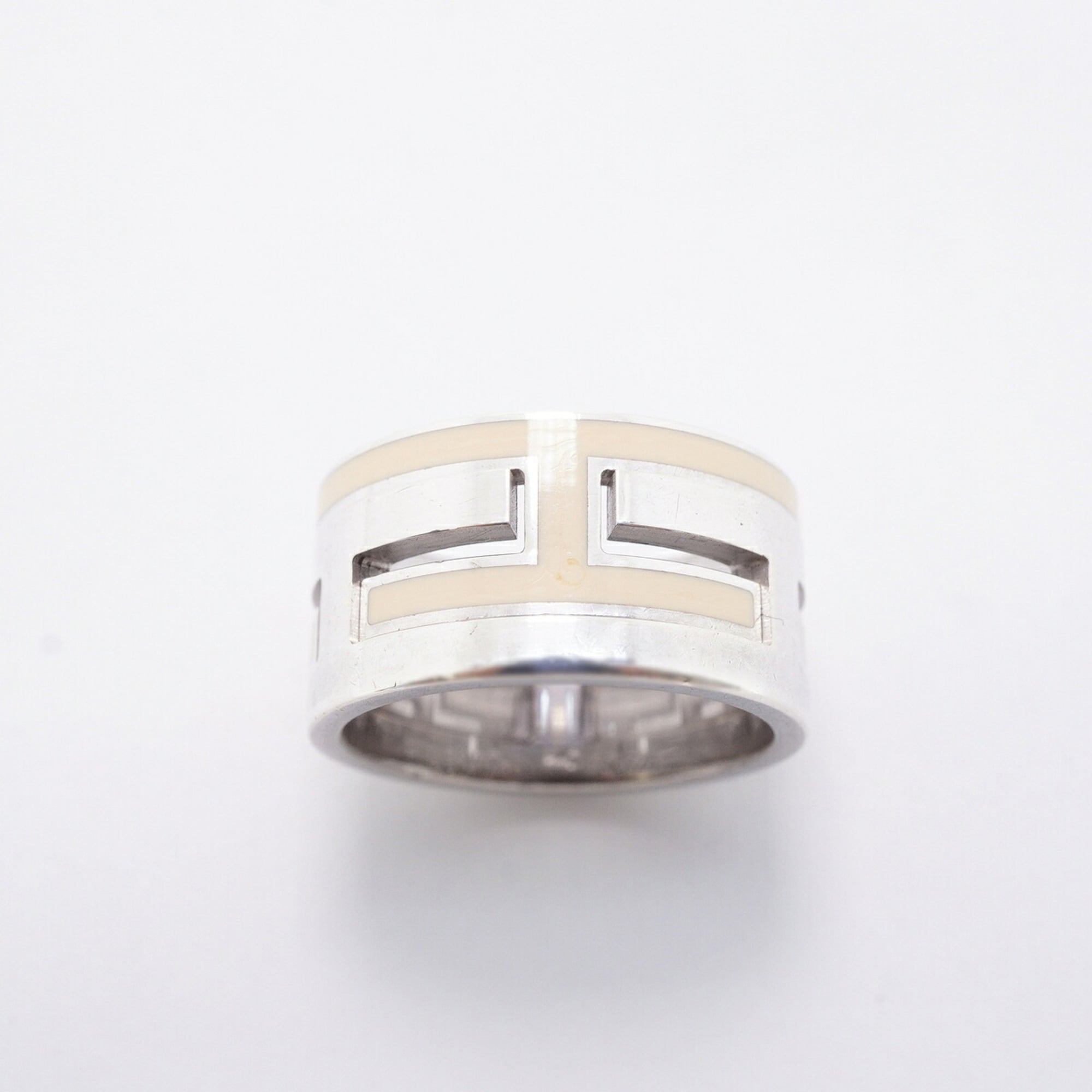 Hermes Cream Silver 925 Band Ring (Pre-Owned)