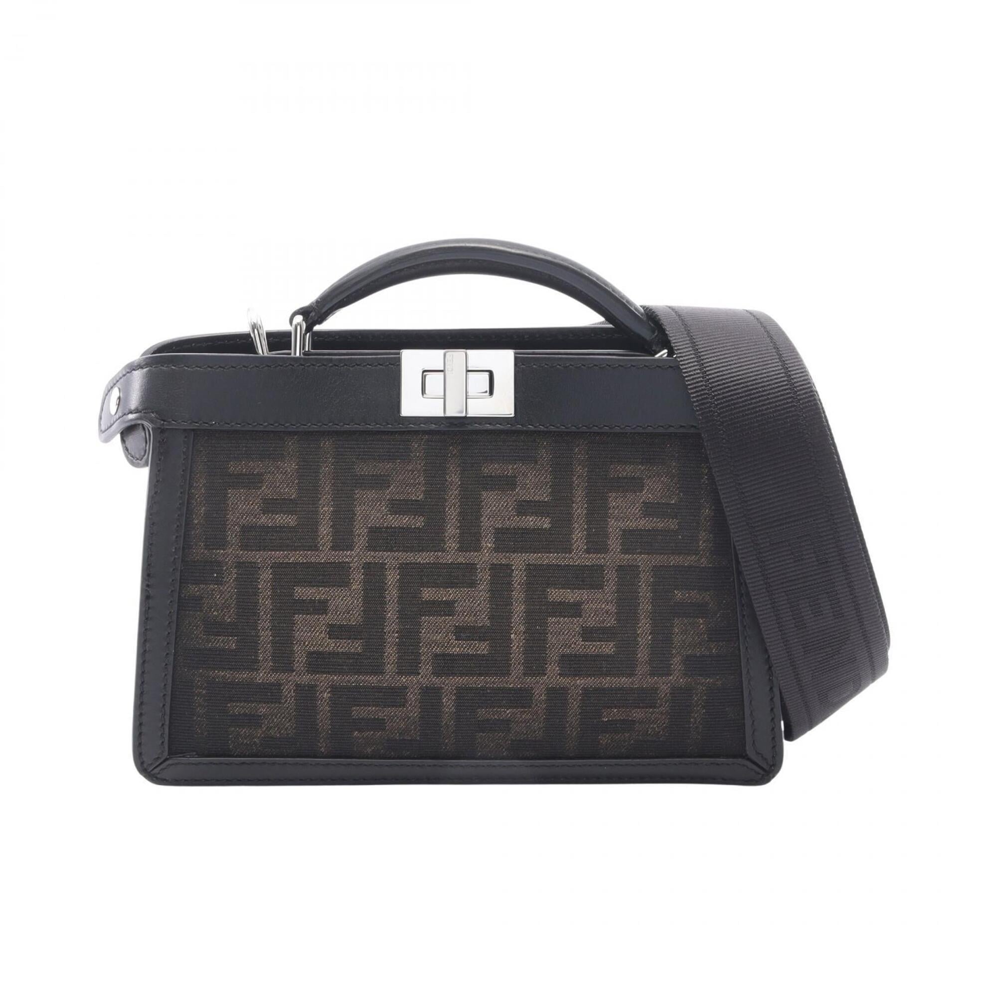 Fendi Black Brown Canvas Leather Handbag (Pre-Owned)