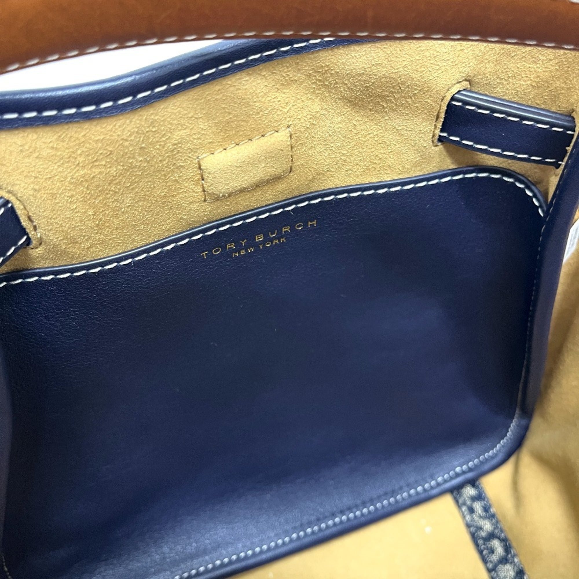 Tory Burch Navy Canvas Handbag Tote Bag (Pre-Owned)