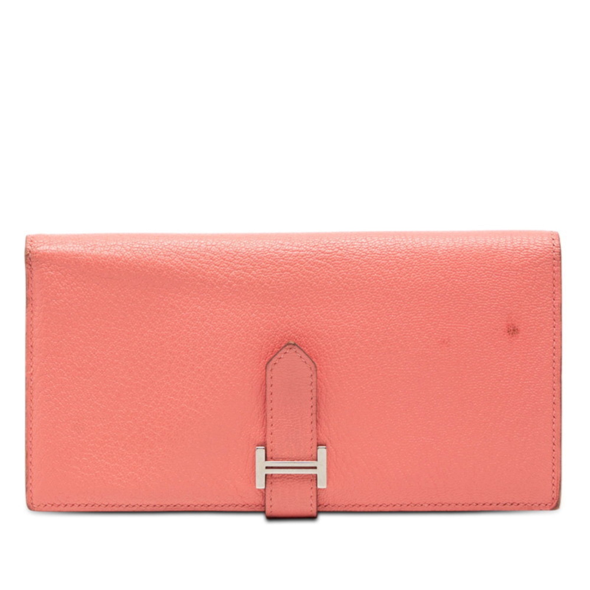 Hermes Pink Chevre Leather Leather Long Wallet (Bi-Fold) (Pre-Owned)
