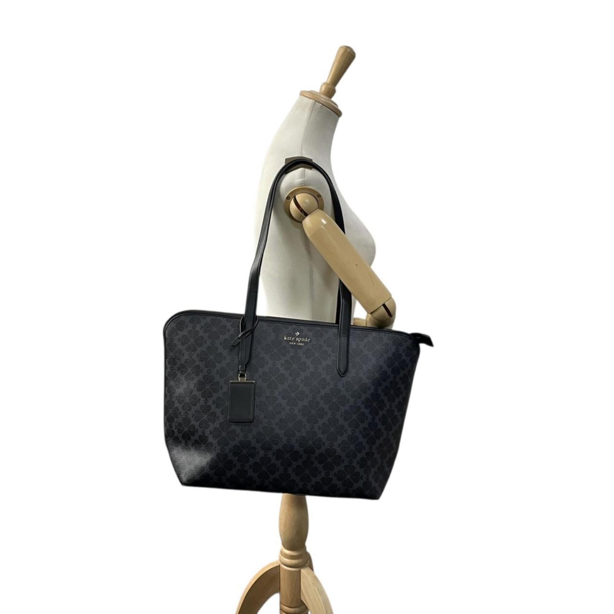 Kate Spade Black Gray Pvc Leather Tote Bag (Pre-Owned)