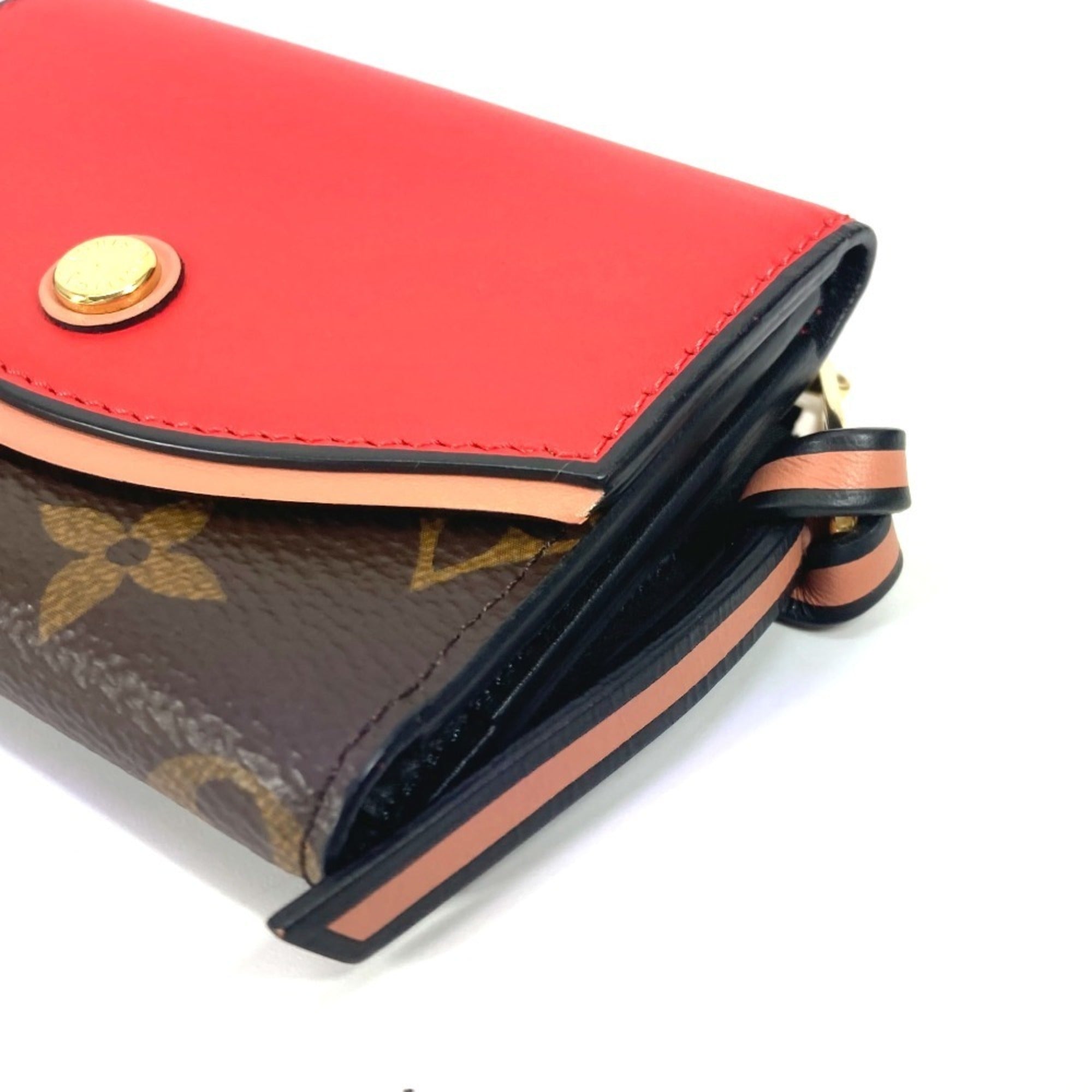 Louis Vuitton Brown Monogram Red Color Monogram Leather Wallet (Tri-Fold) (Pre-Owned)