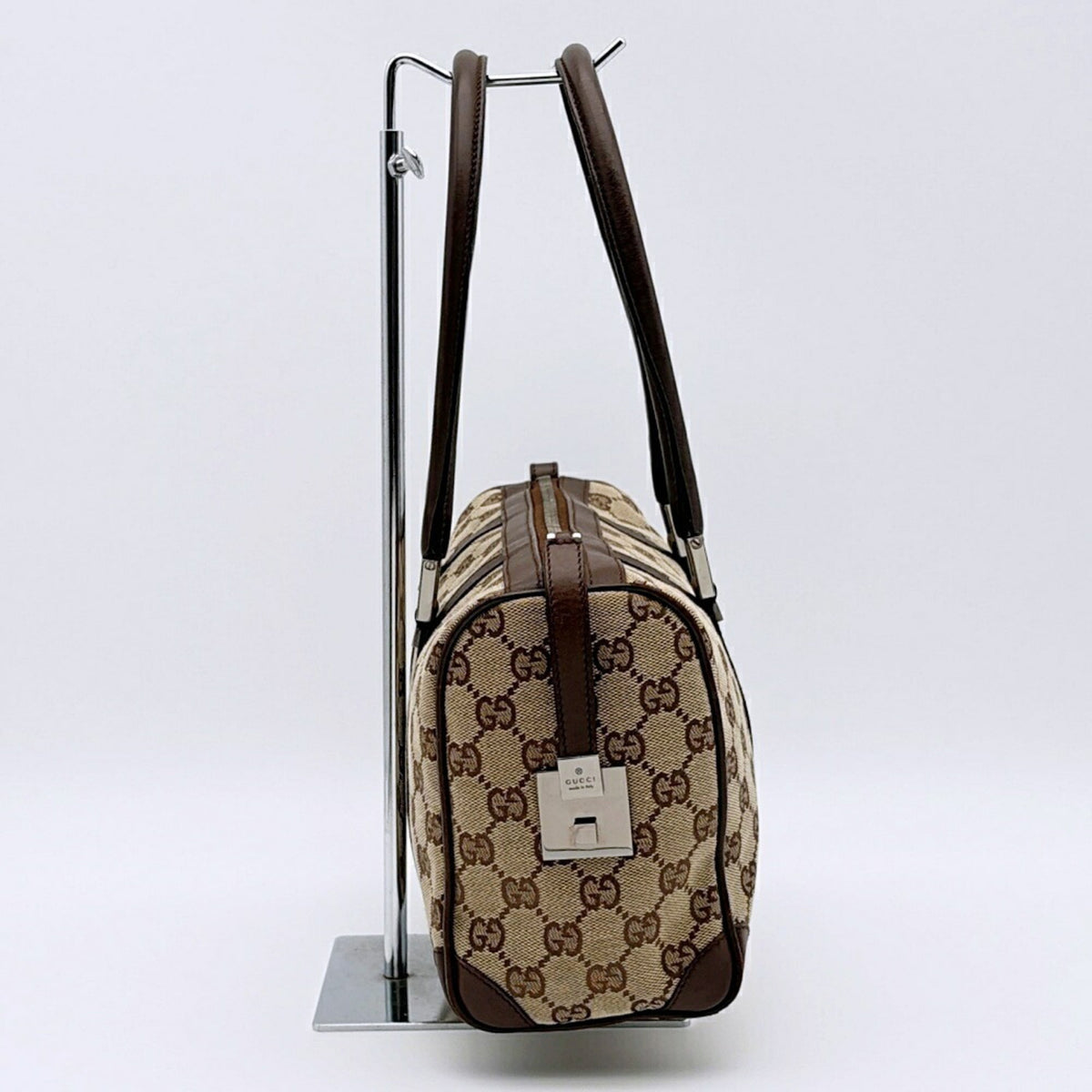 Gucci Beige Brown Gg Canvas Leather Handbag (Pre-Owned)