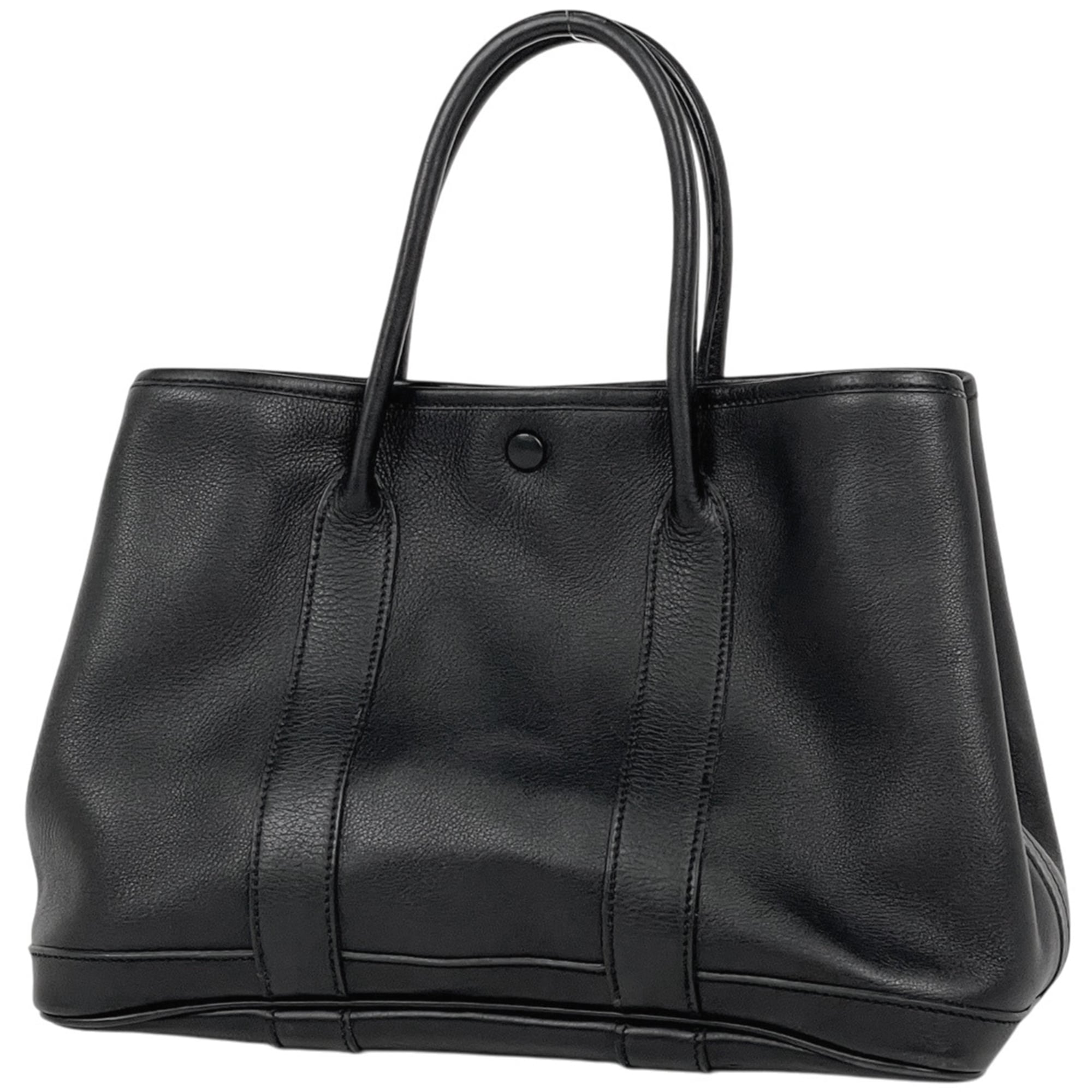 Hermes Garden Black Swift Leather Handbag Tote Bag (Pre-Owned)