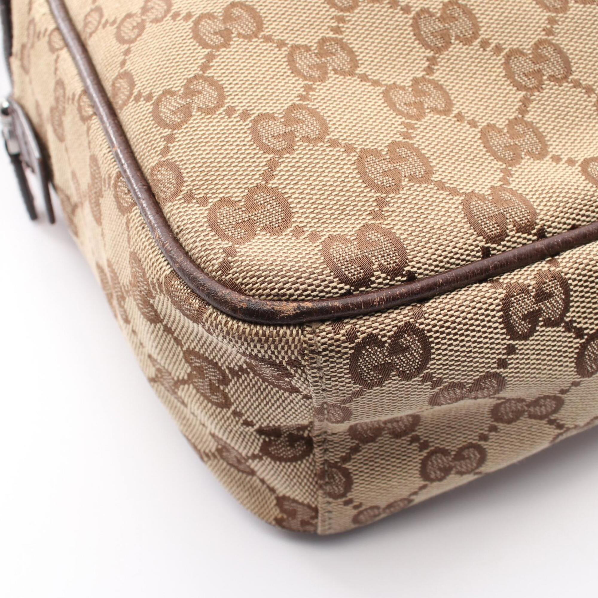 Gucci Beige Brown Canvas Leather Shoulder Bag (Pre-Owned)