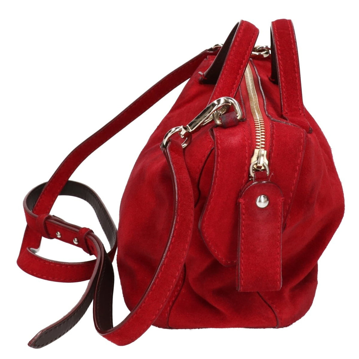 Bally Red Color Suede Handbag (Pre-Owned)