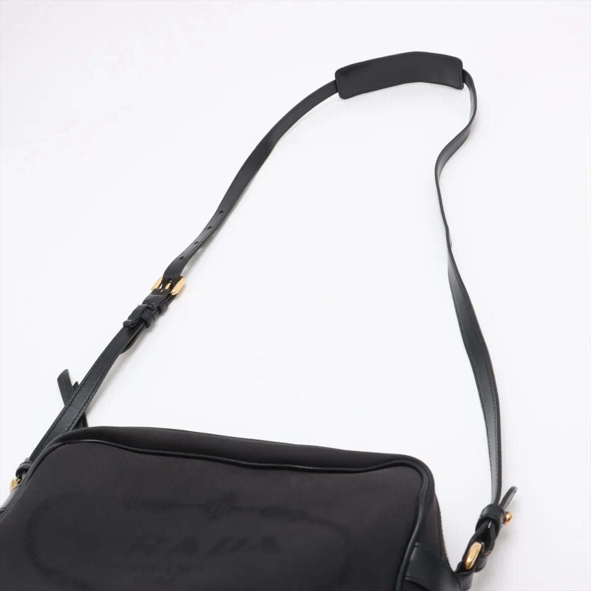 Prada Black Leather Canvas Shoulder Bag (Pre-Owned)